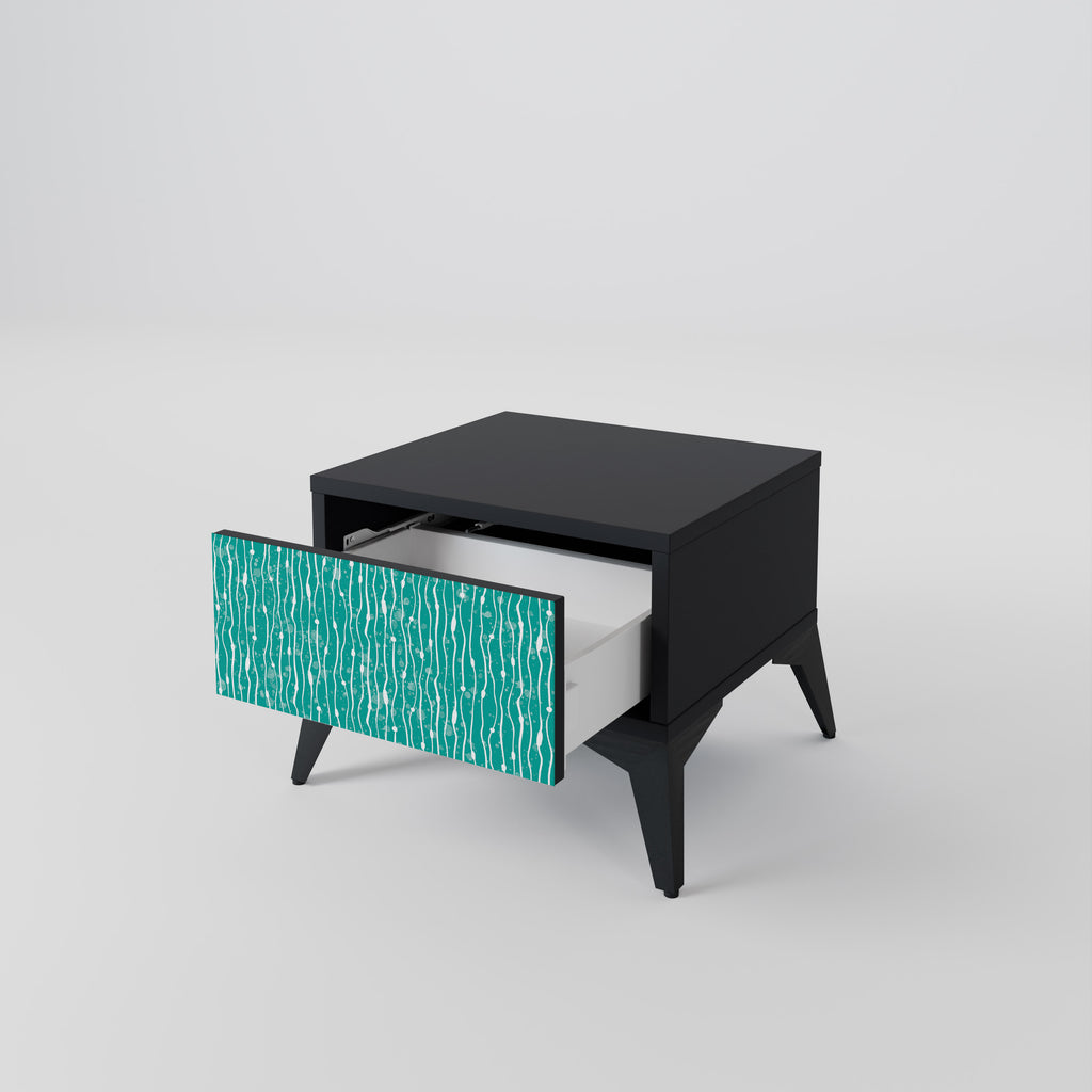 Mesita de noche TURQUOISE RAIN en acabado negro