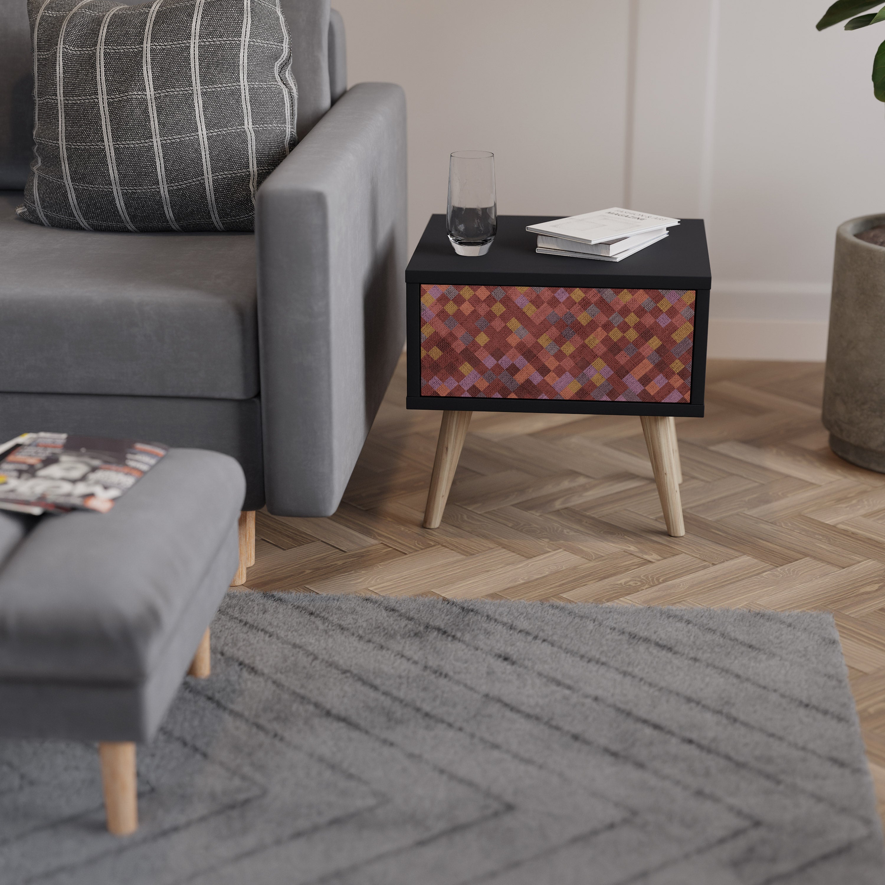 PAINTED SQUARES Nightstand in Black Finish