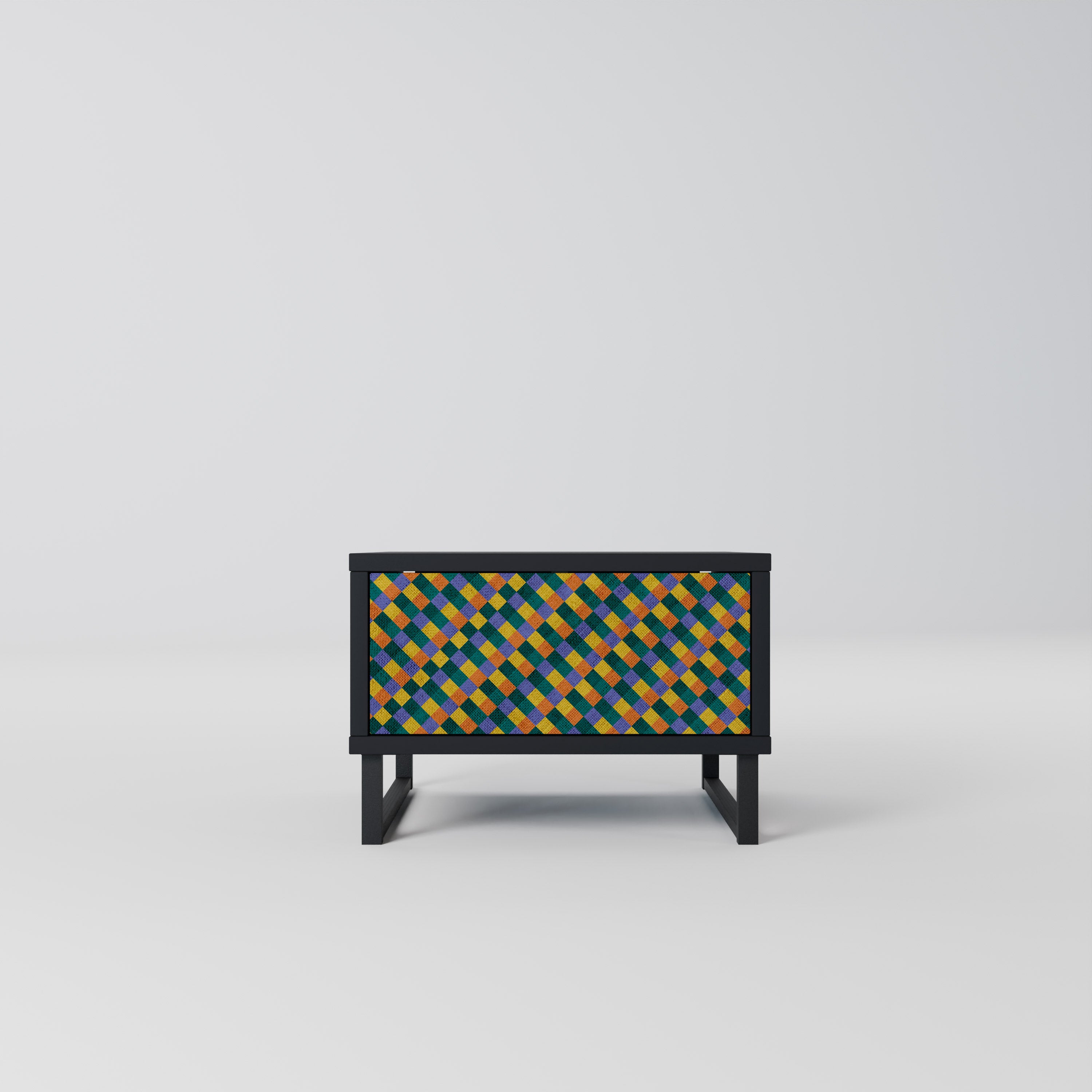 PAINTED SQUARES MIX Nightstand in Black Finish