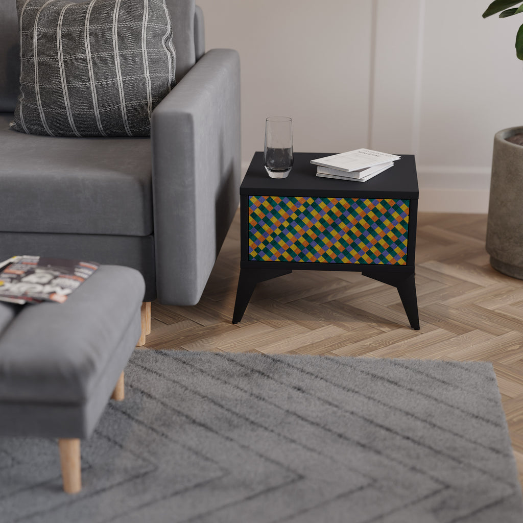 PAINTED SQUARES MIX Nightstand in Black Finish