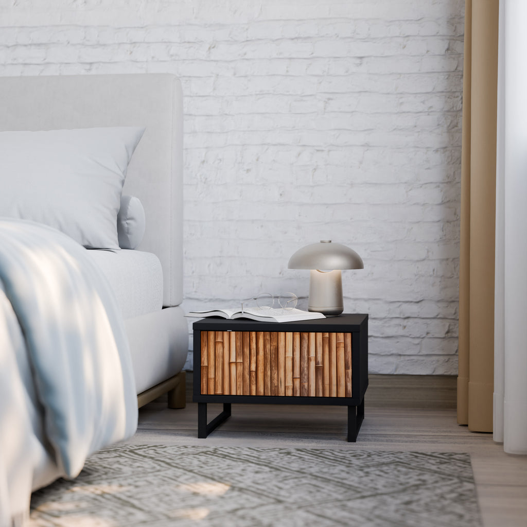 NATURAL WOOD Nightstand in Black Finish