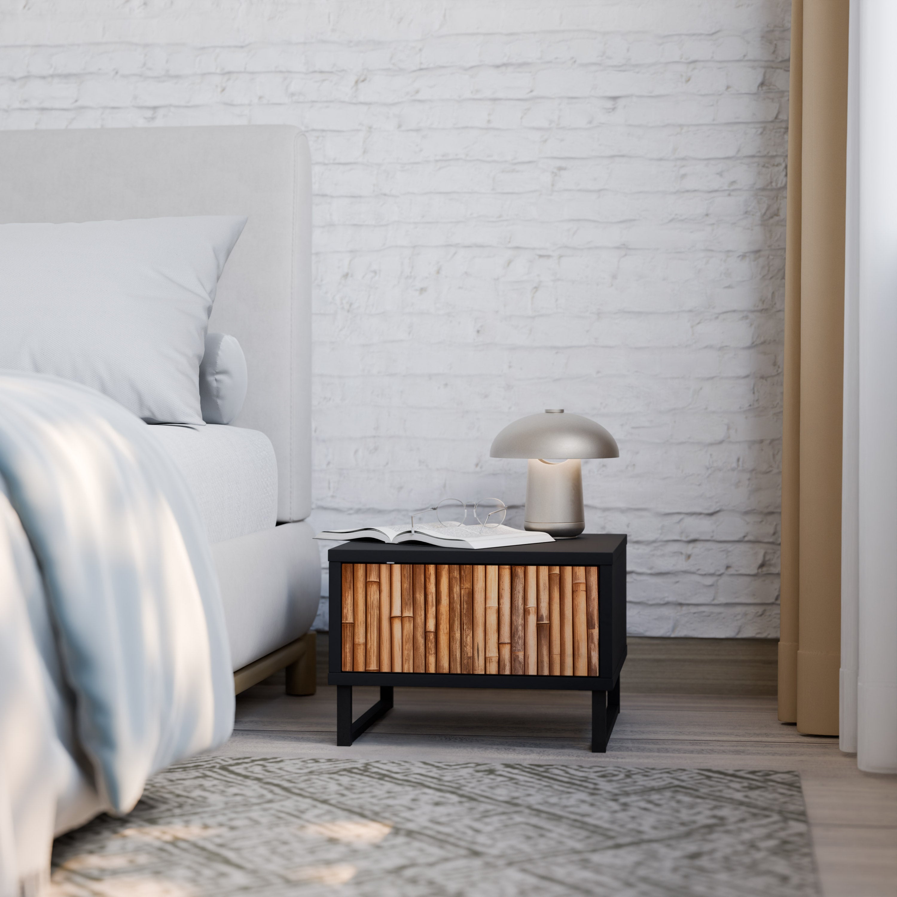 NATURAL WOOD Nightstand in Black Finish