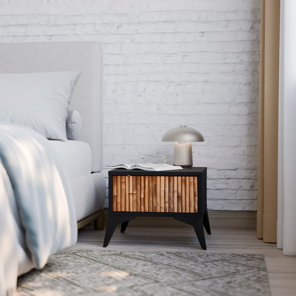NATURAL WOOD Nightstand in Black Finish
