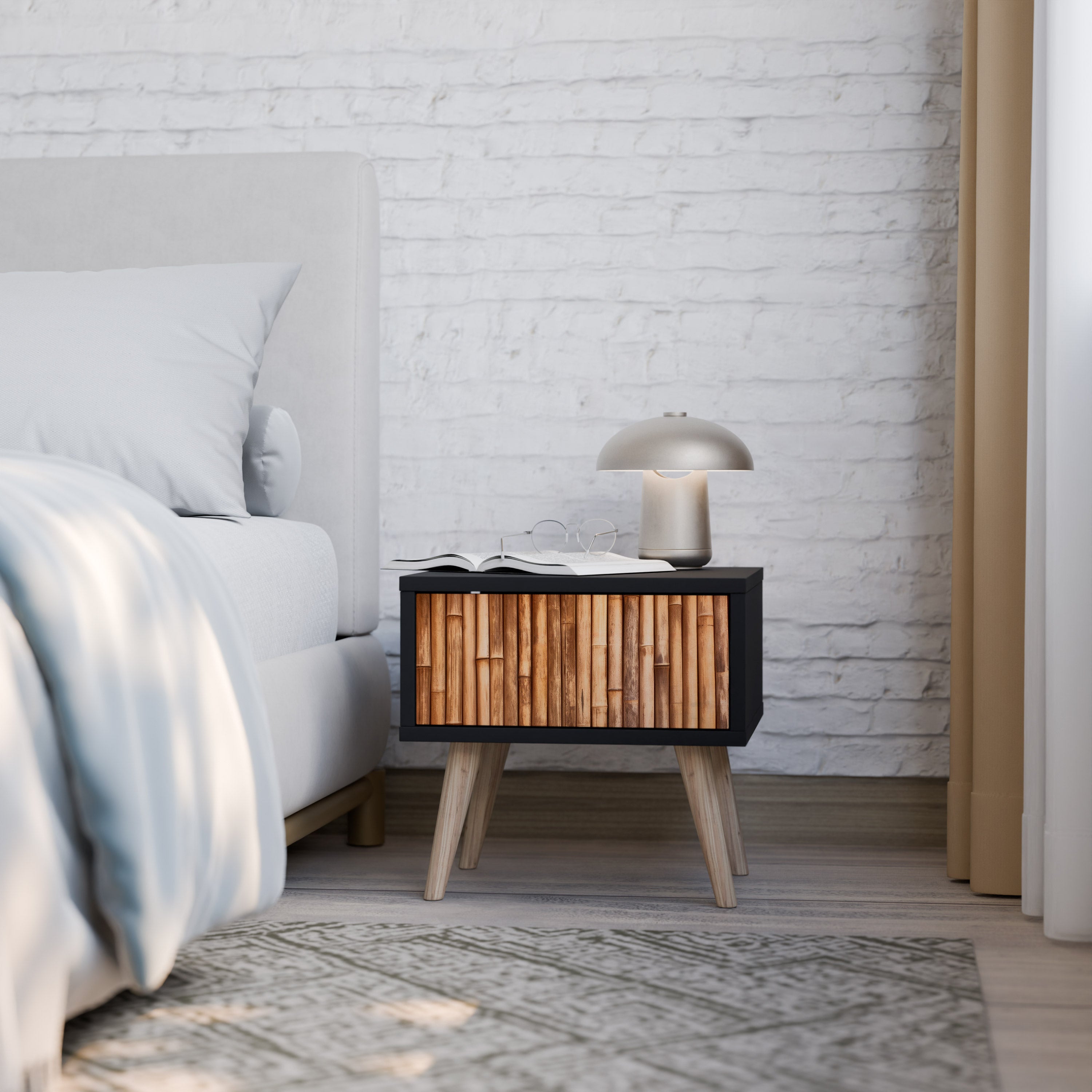 NATURAL WOOD Nightstand in Black Finish