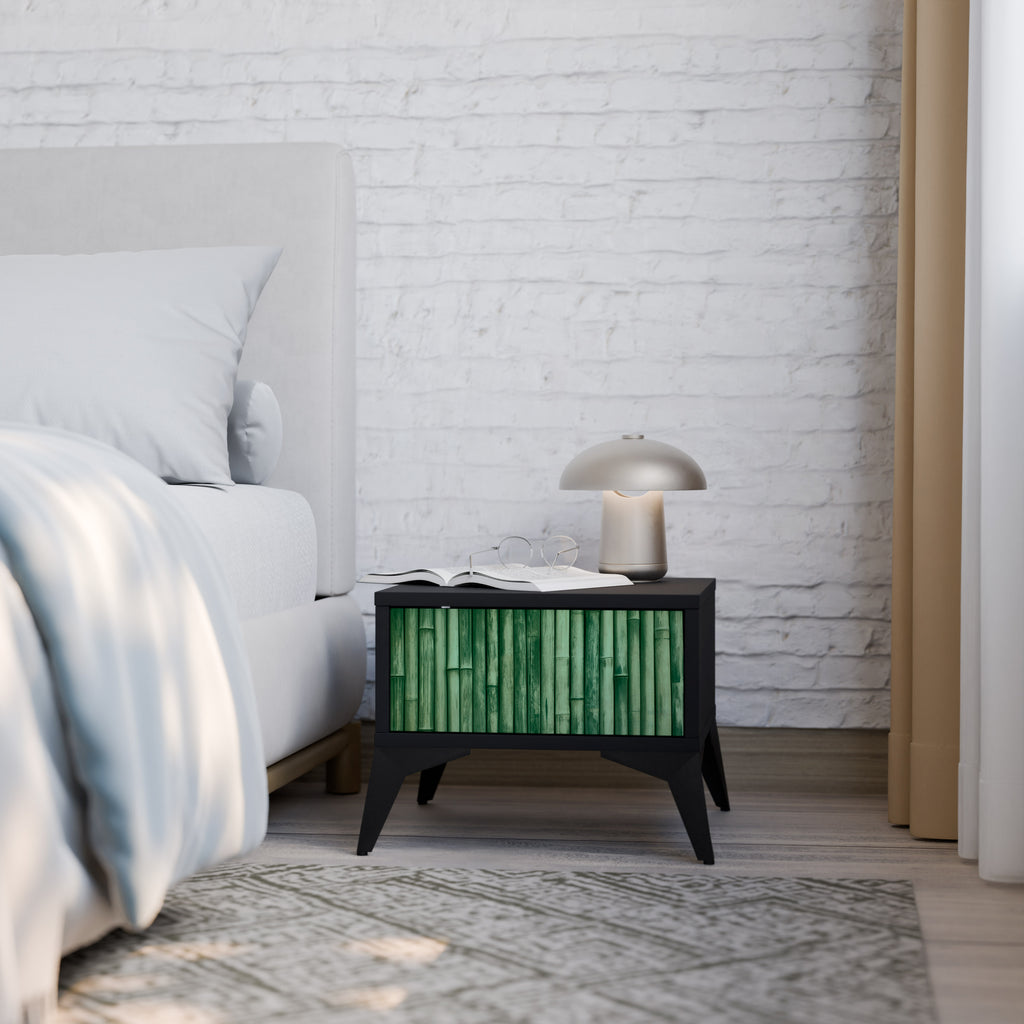 NATURAL GREEN Nightstand in Black Finish