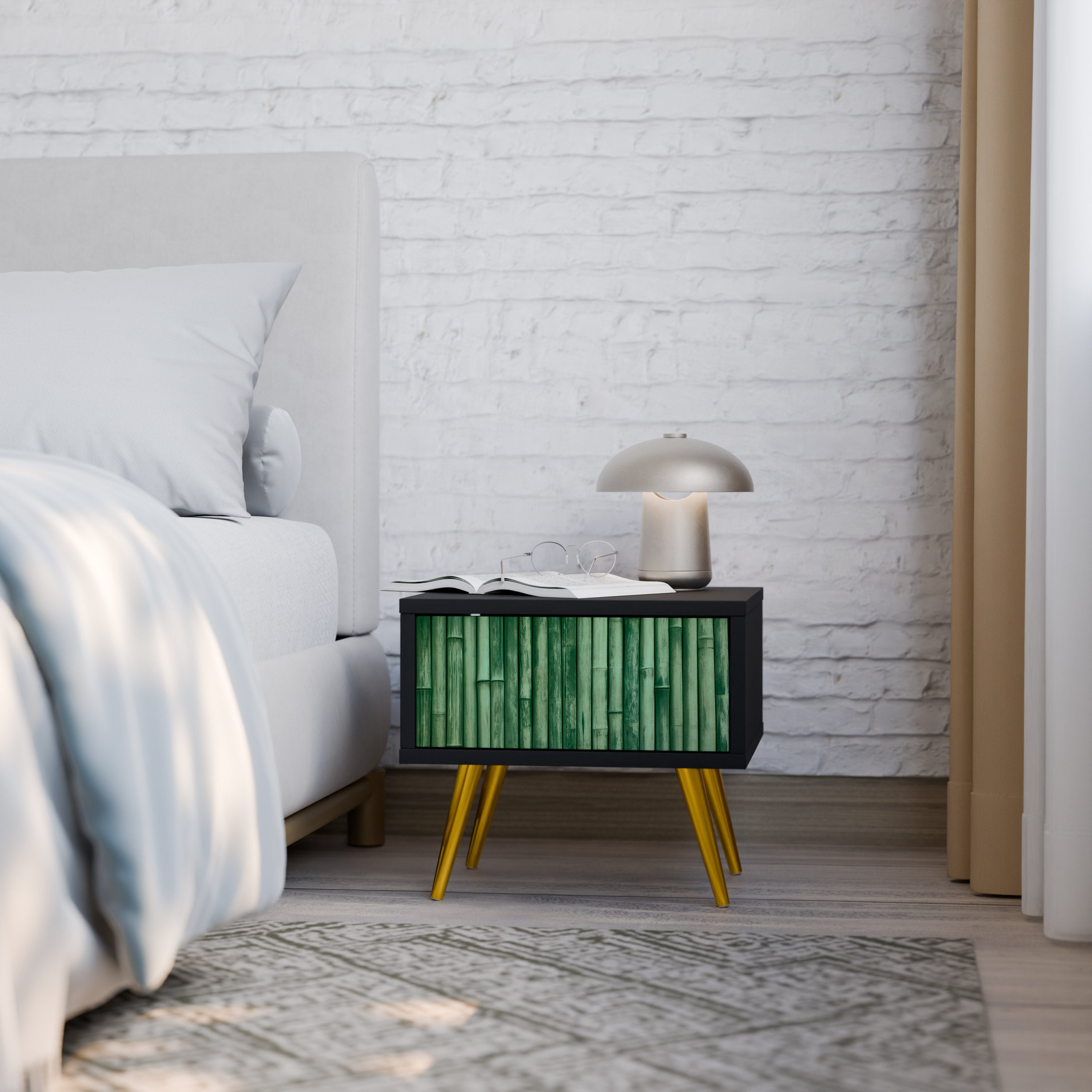 NATURAL GREEN Nightstand in Black Finish