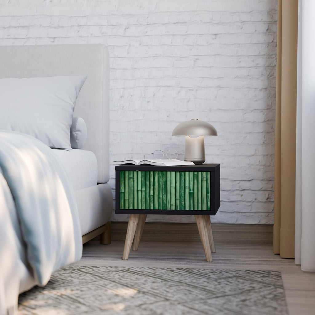 NATURAL GREEN Nightstand in Black Finish