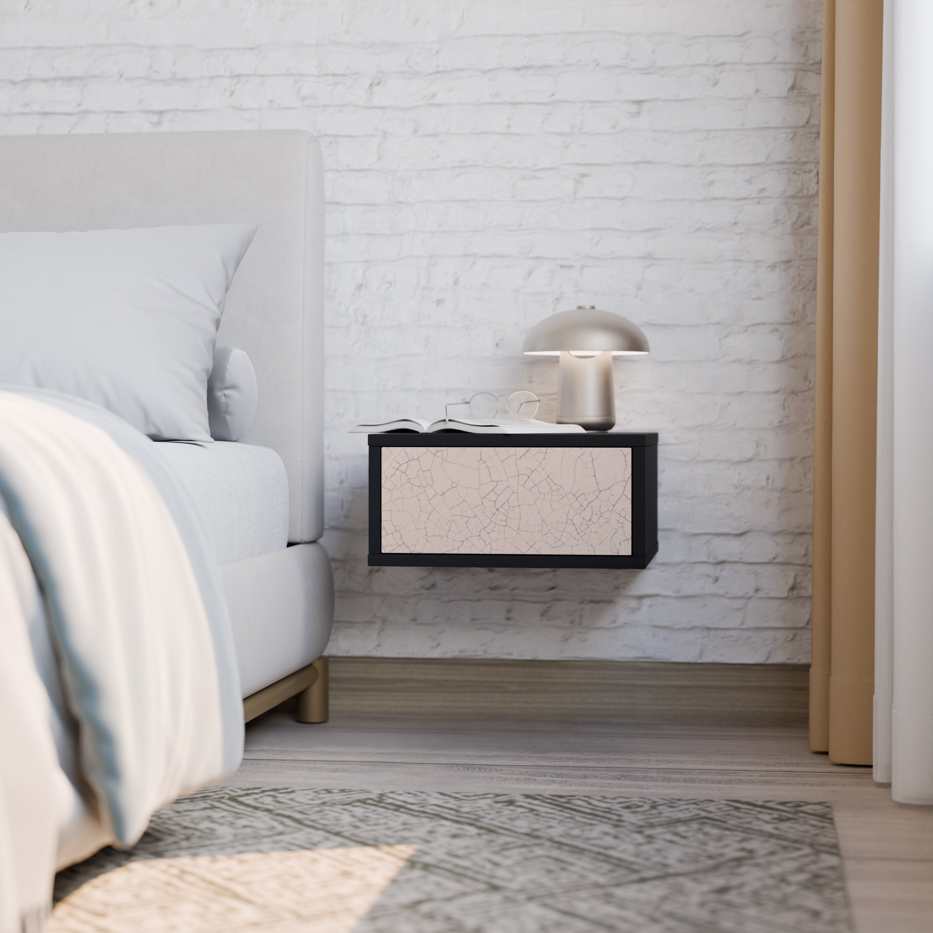 CERAMIC TEXTURE Nightstand in Black Finish