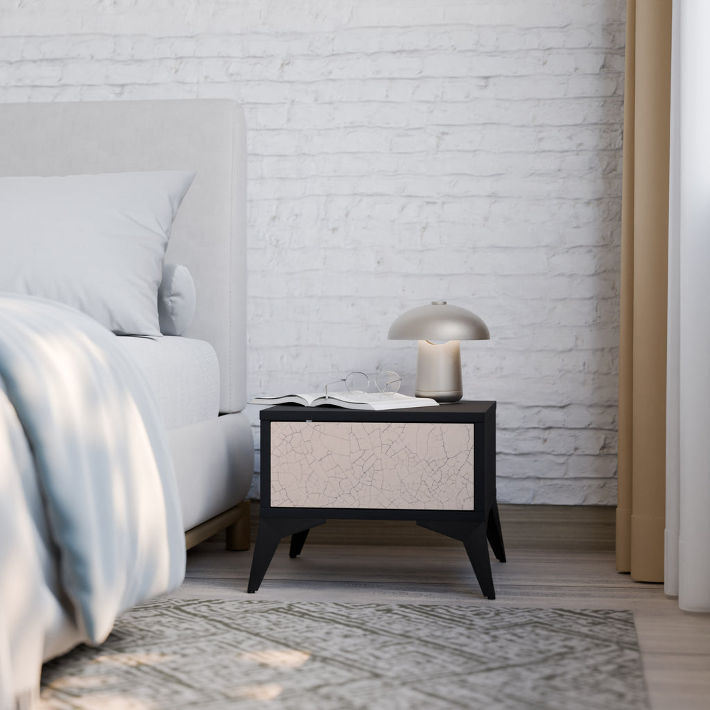 CERAMIC TEXTURE Nightstand in Black Finish