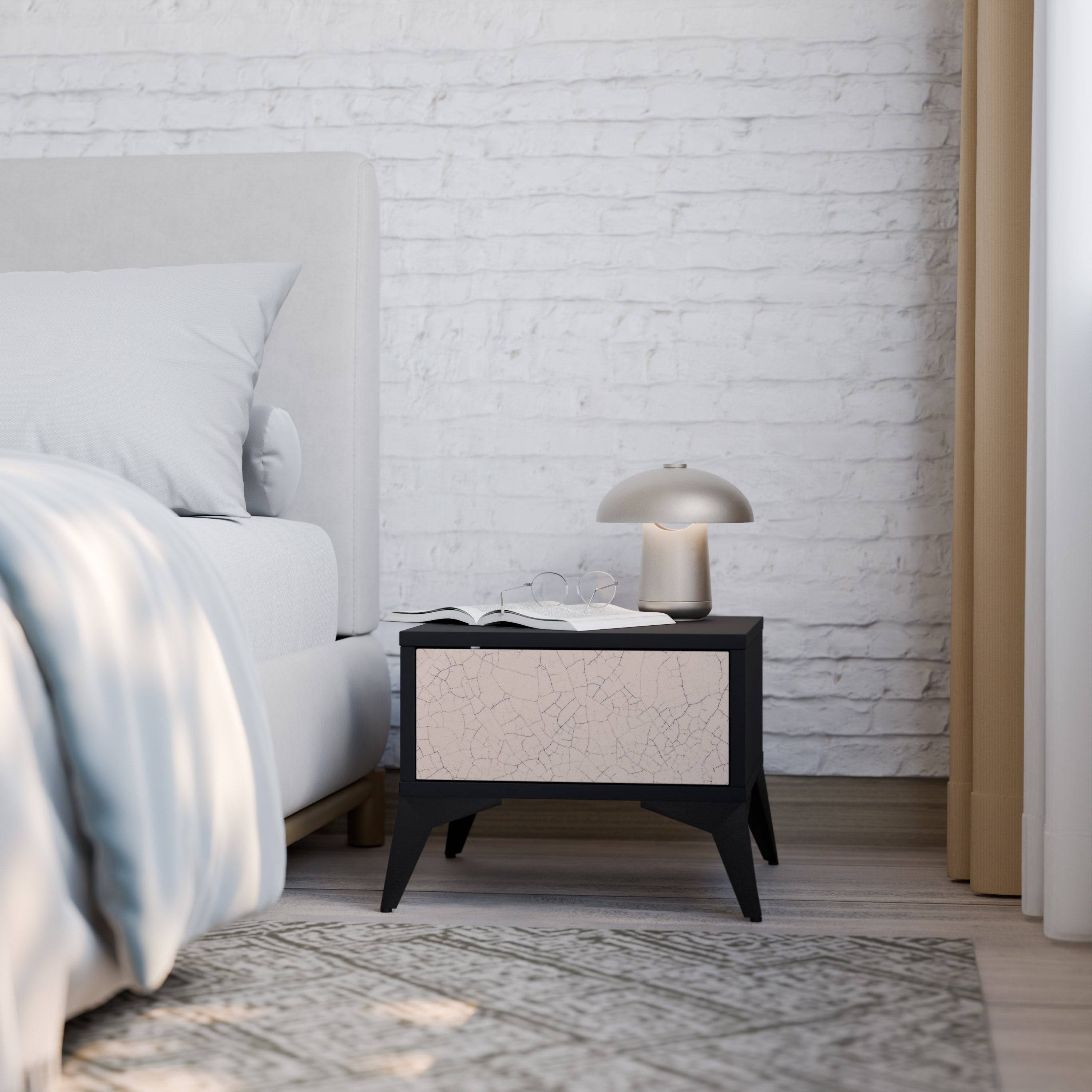 CERAMIC TEXTURE Nightstand in Black Finish