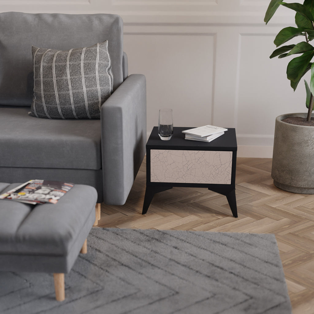 CERAMIC TEXTURE Nightstand in Black Finish