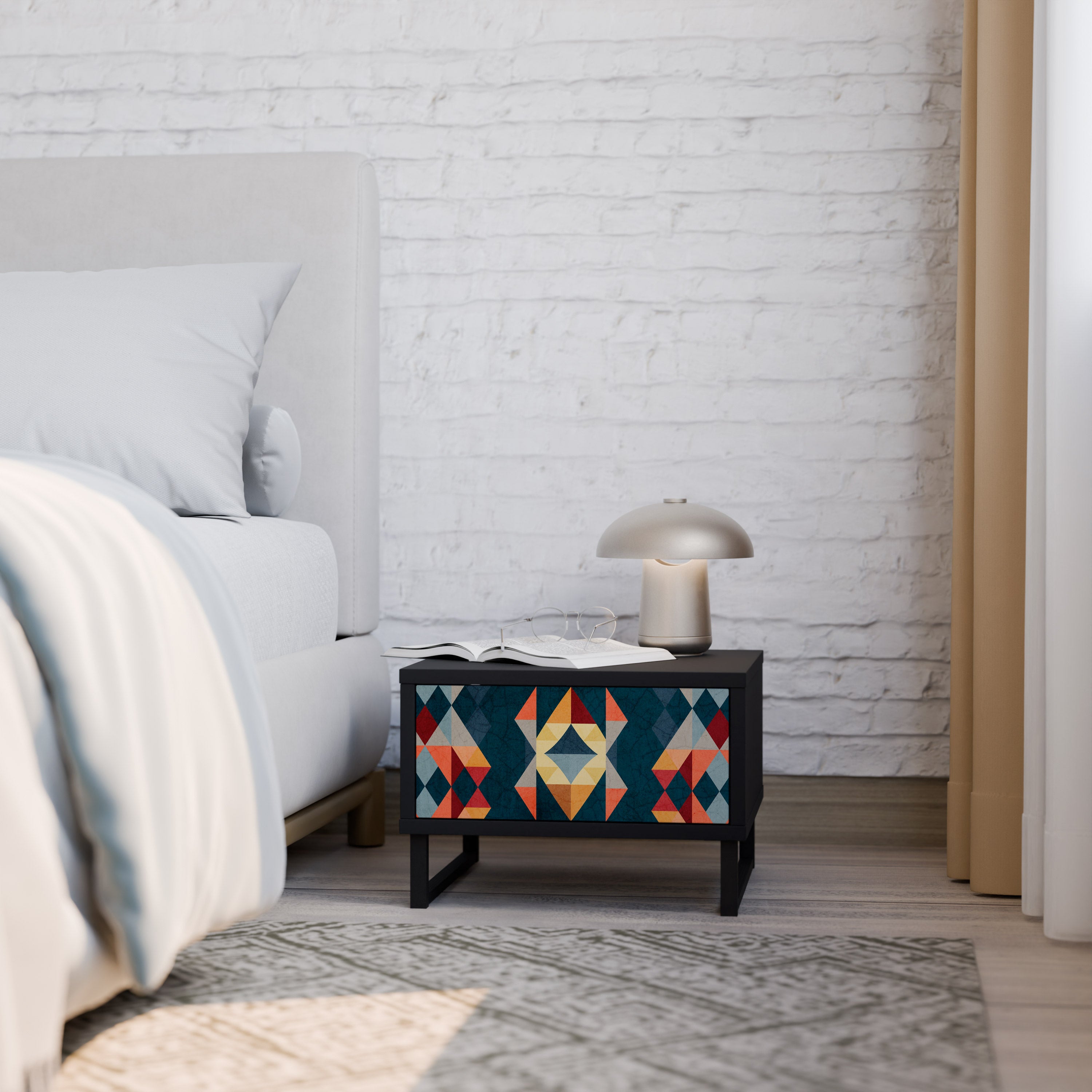 CRACKED ILLUSION Nightstand in Black Finish