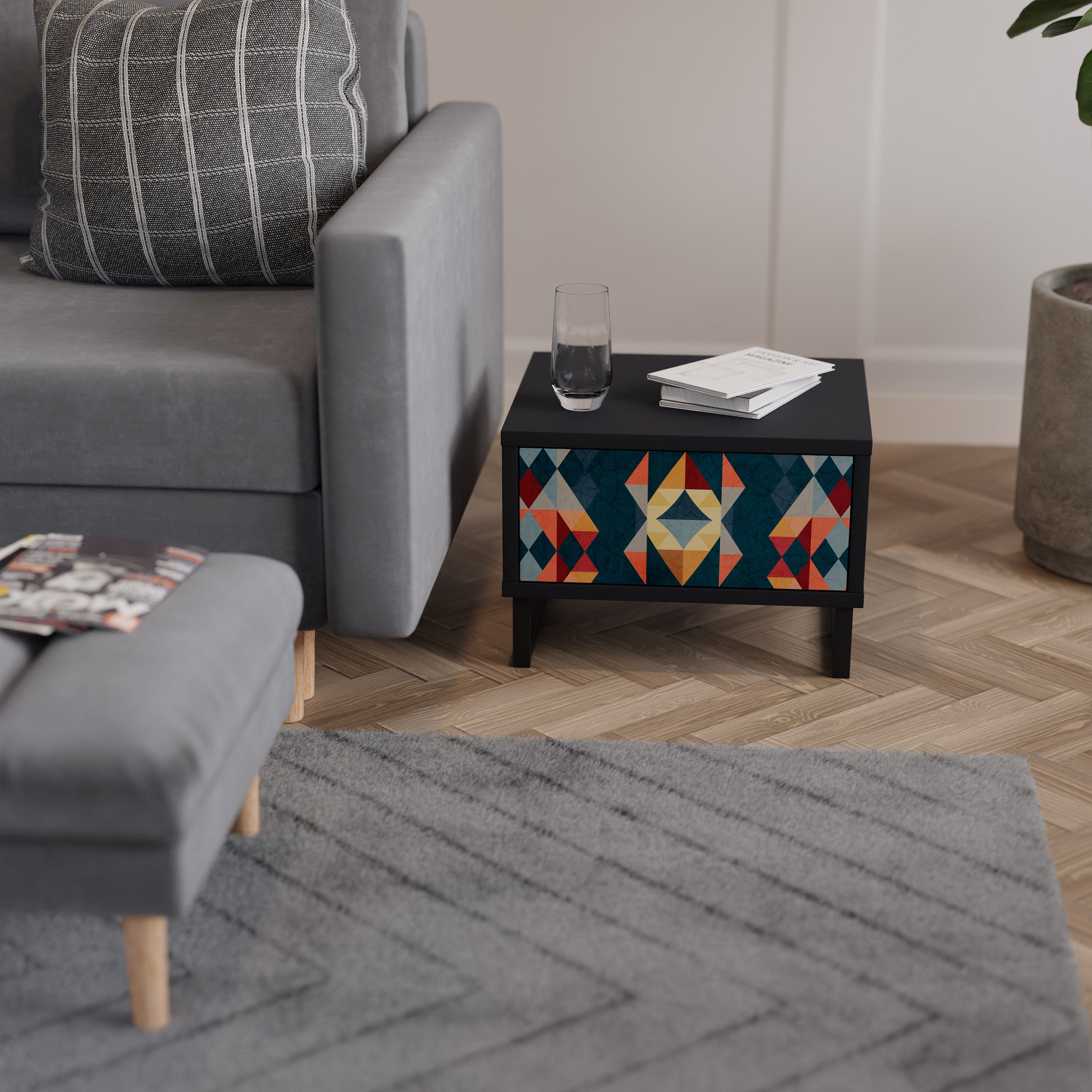 CRACKED ILLUSION Nightstand in Black Finish