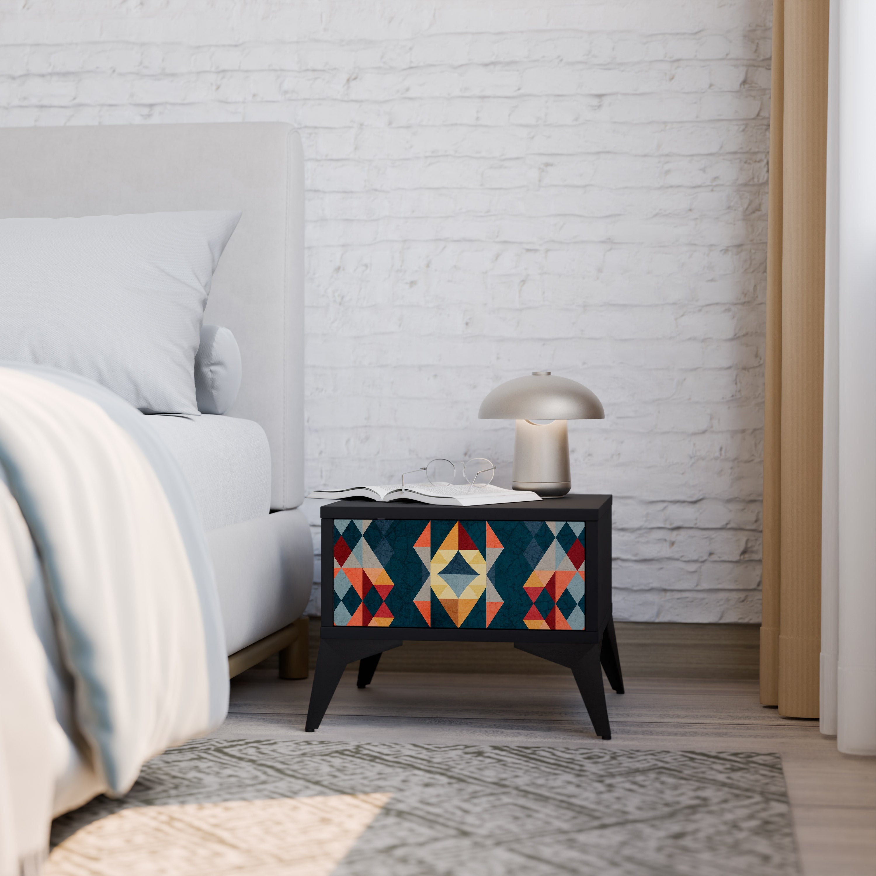 CRACKED ILLUSION Nightstand in Black Finish