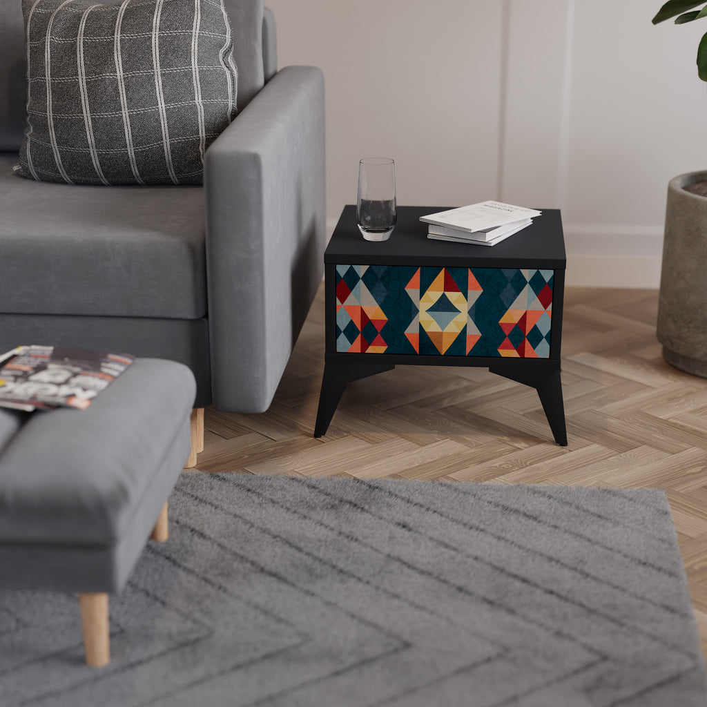 CRACKED ILLUSION Nightstand in Black Finish