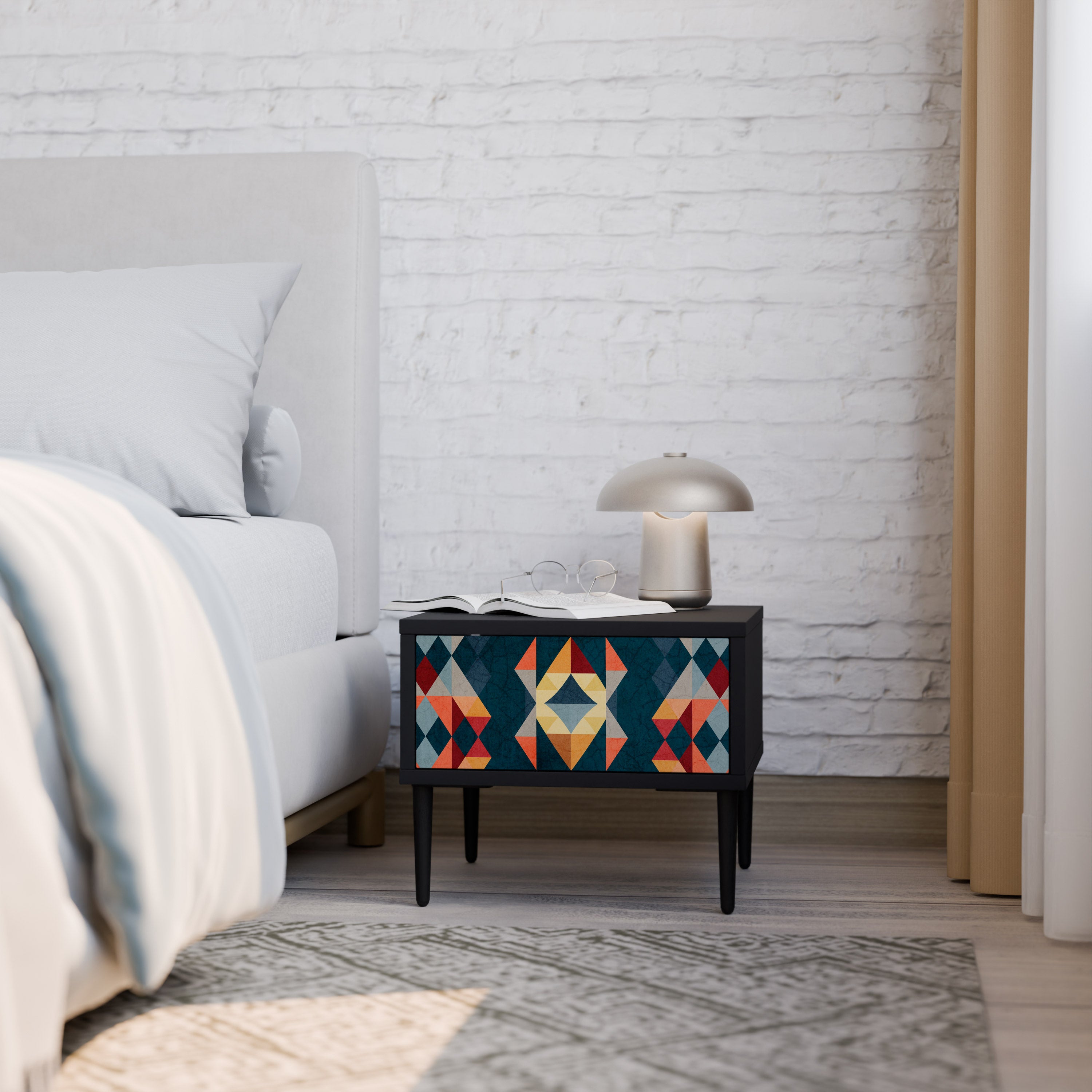 CRACKED ILLUSION Nightstand in Black Finish