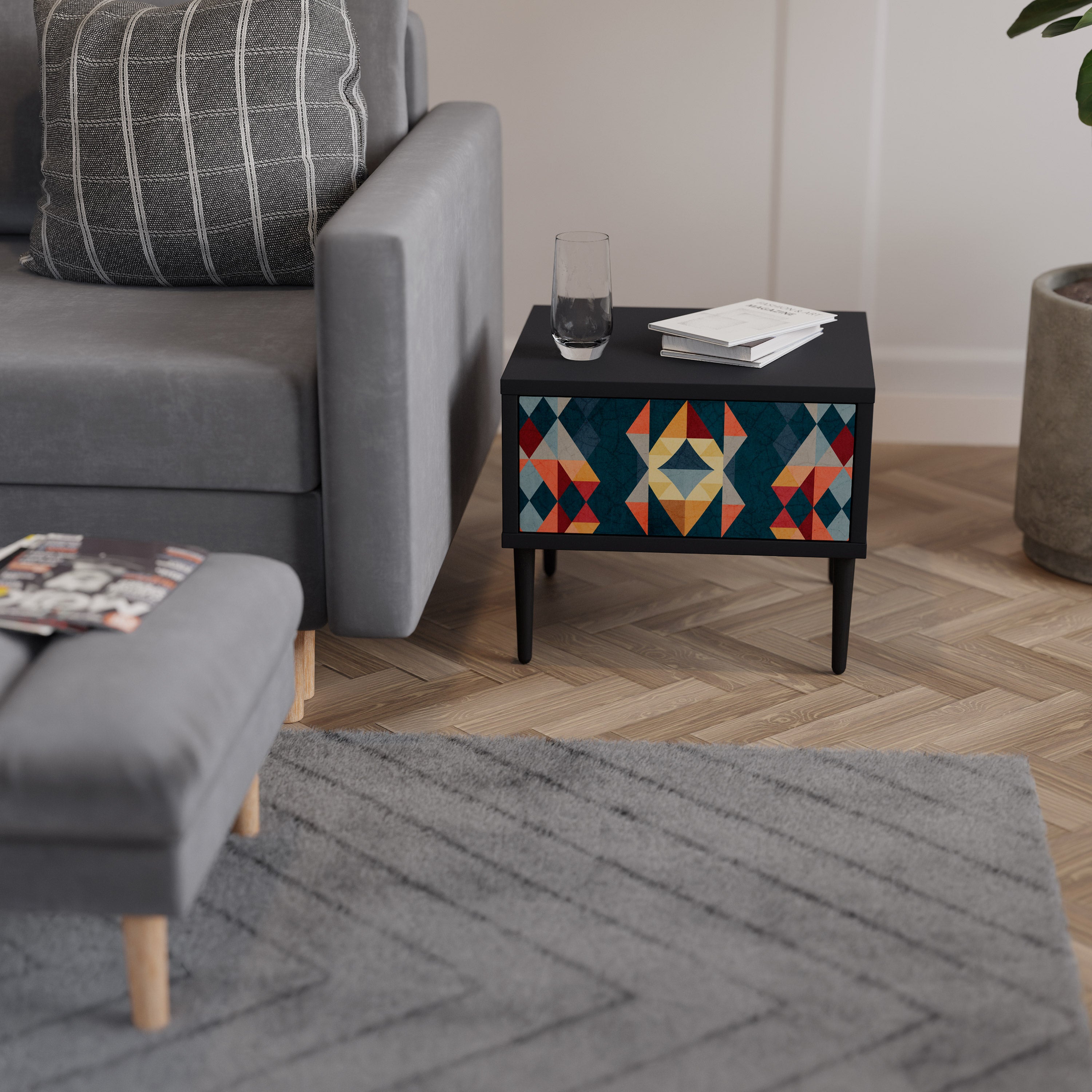 CRACKED ILLUSION Nightstand in Black Finish