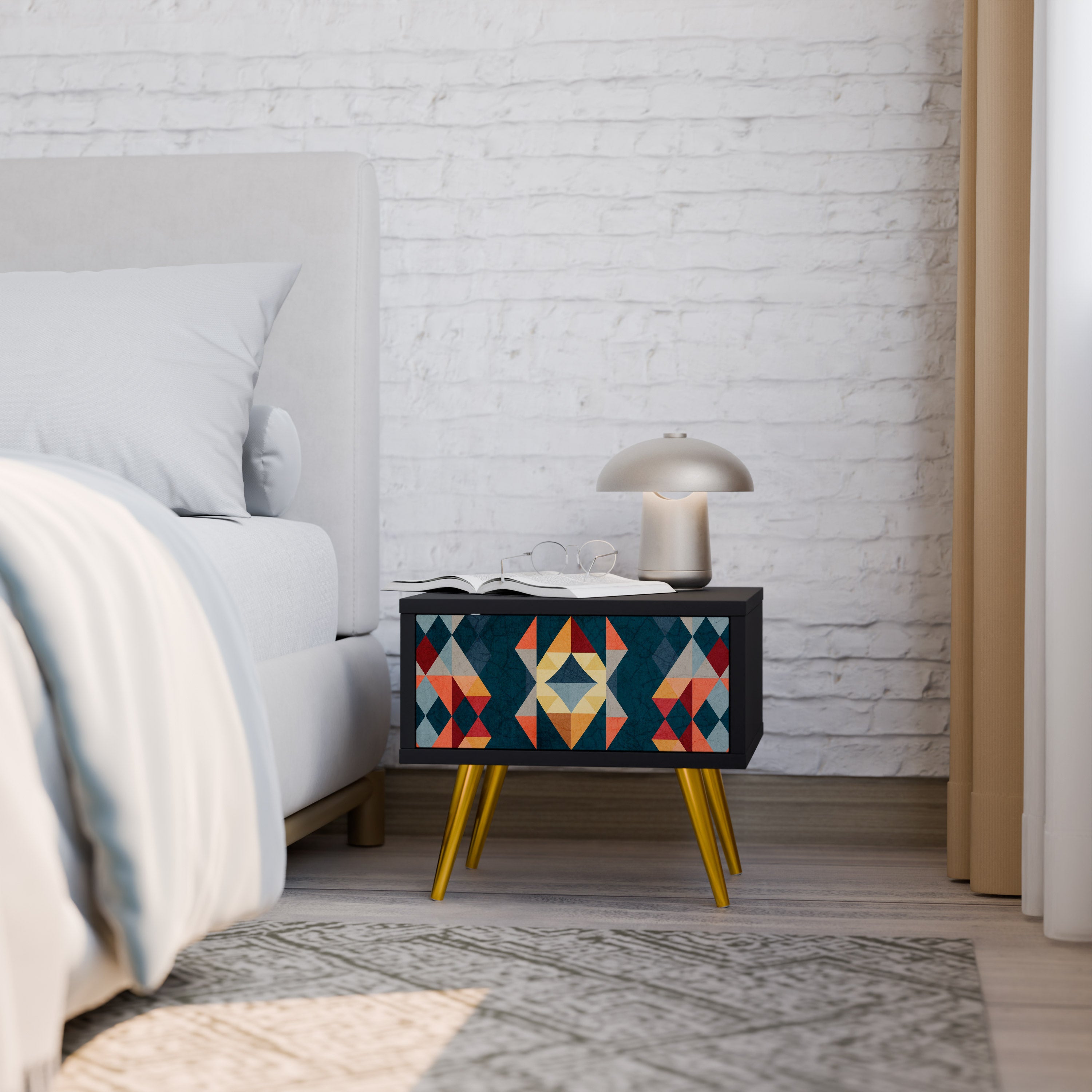 CRACKED ILLUSION Nightstand in Black Finish