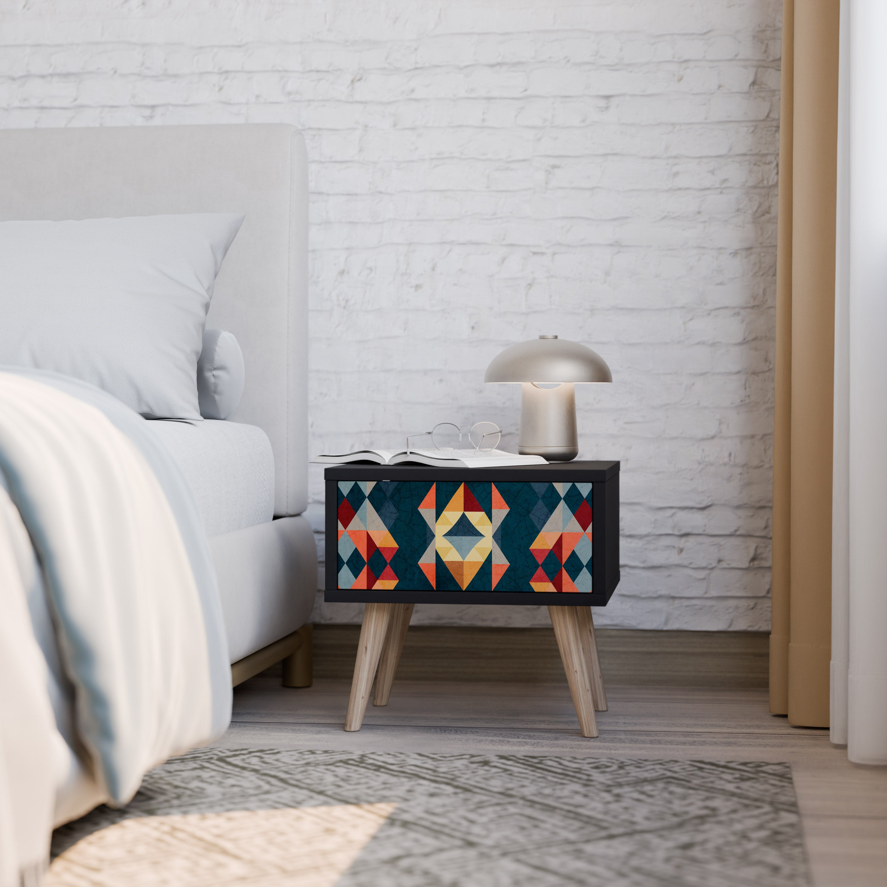 CRACKED ILLUSION Nightstand in Black Finish