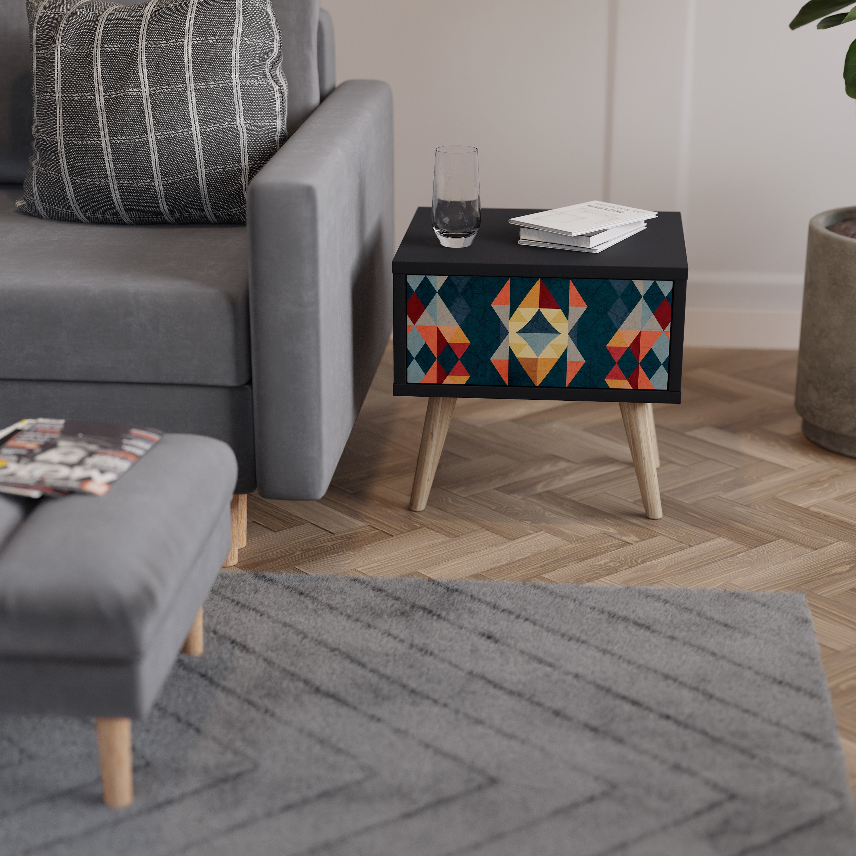 CRACKED ILLUSION Nightstand in Black Finish