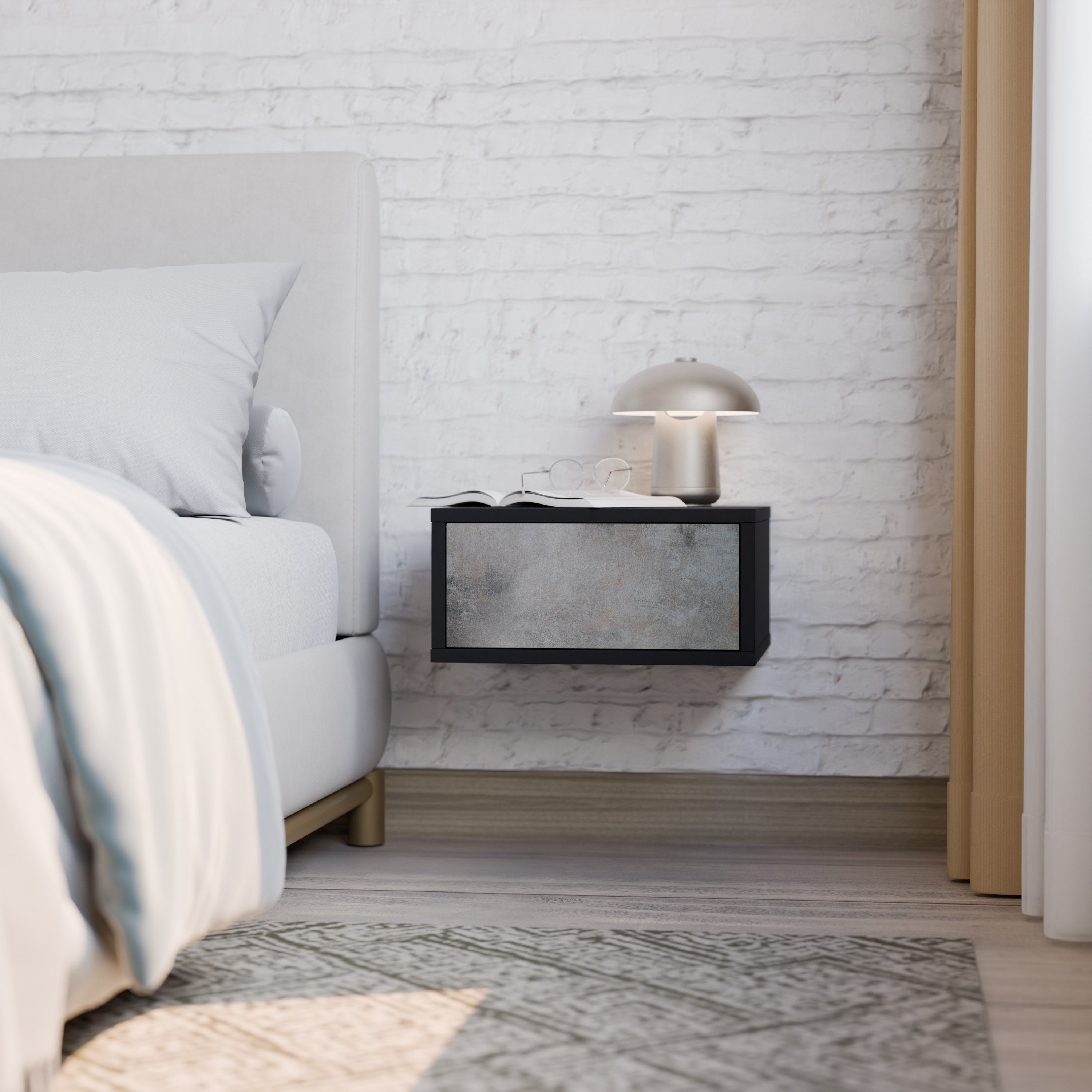 CONCRETE WALL Nightstand in Black Finish