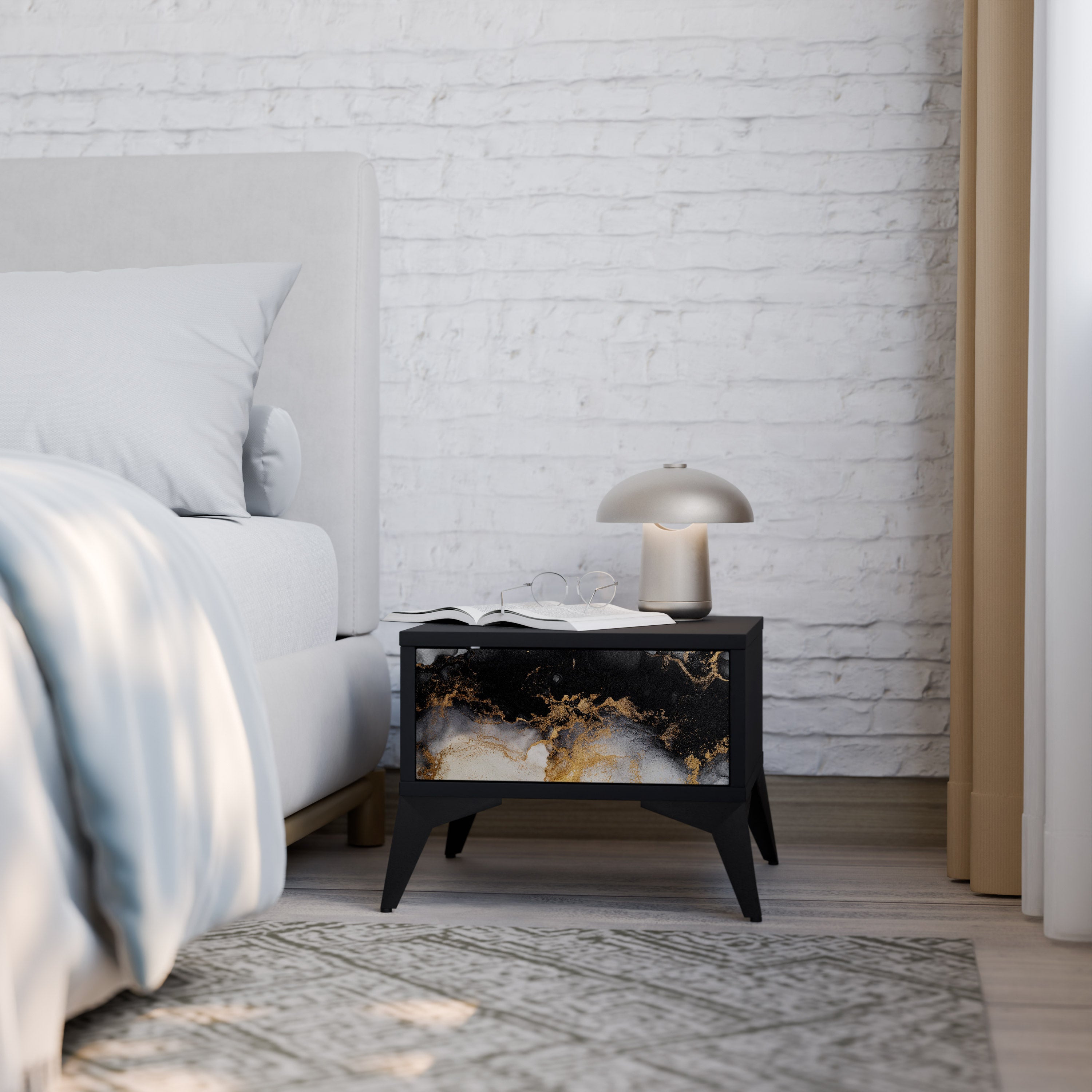 MARBLE OF TOMMORROW Nightstand in Black Finish