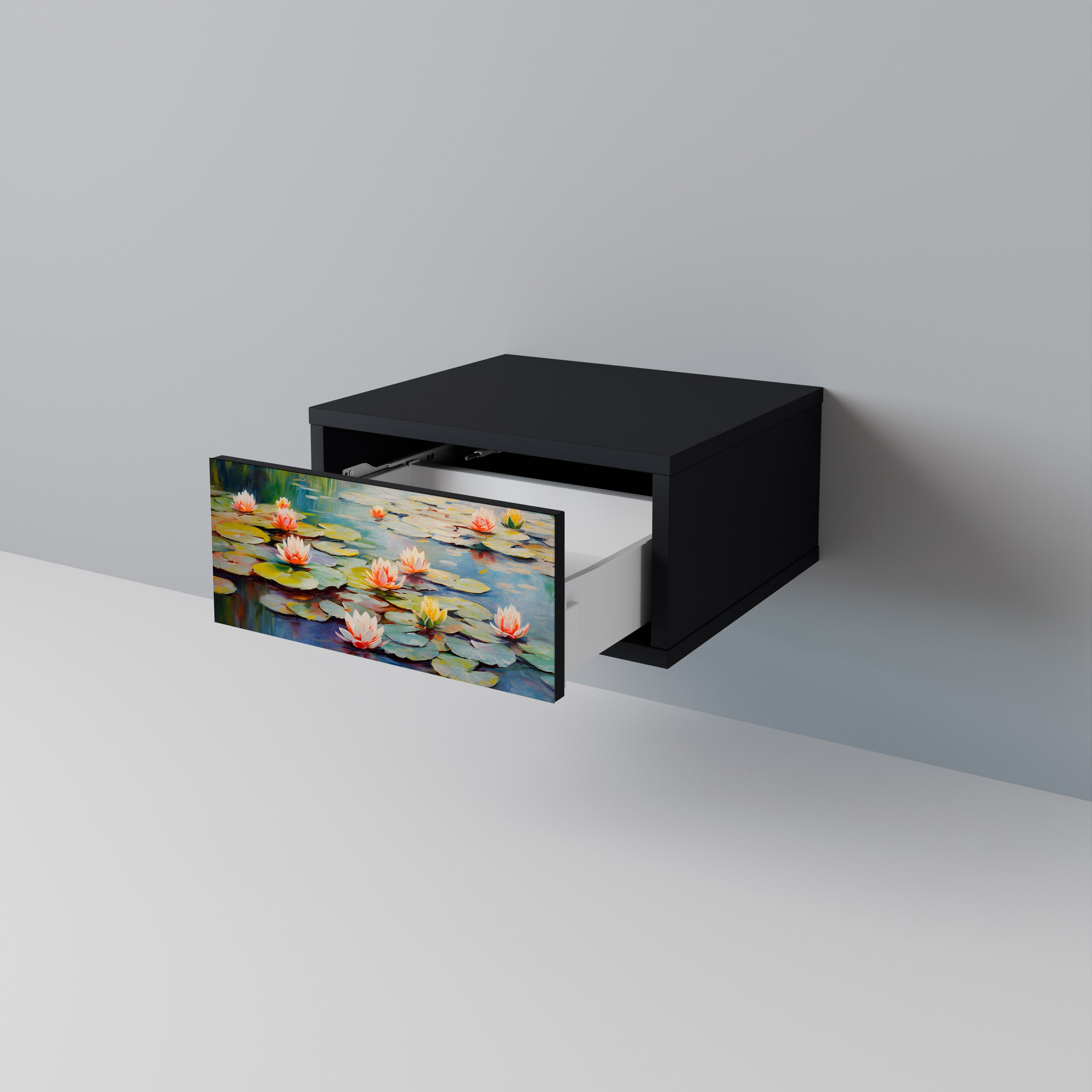 BLOOMING WATERS Nightstand in Black Finish
