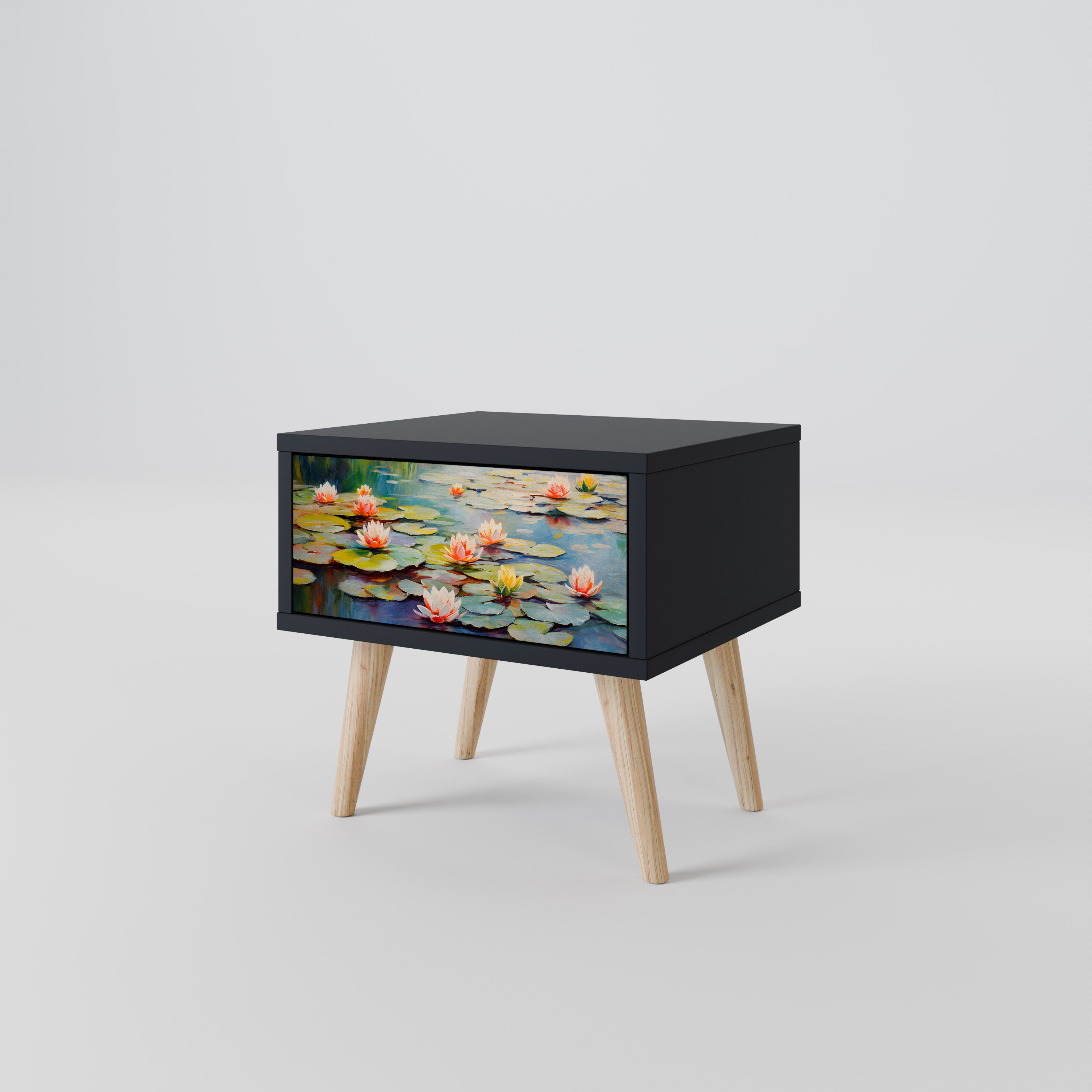 BLOOMING WATERS Nightstand in Black Finish