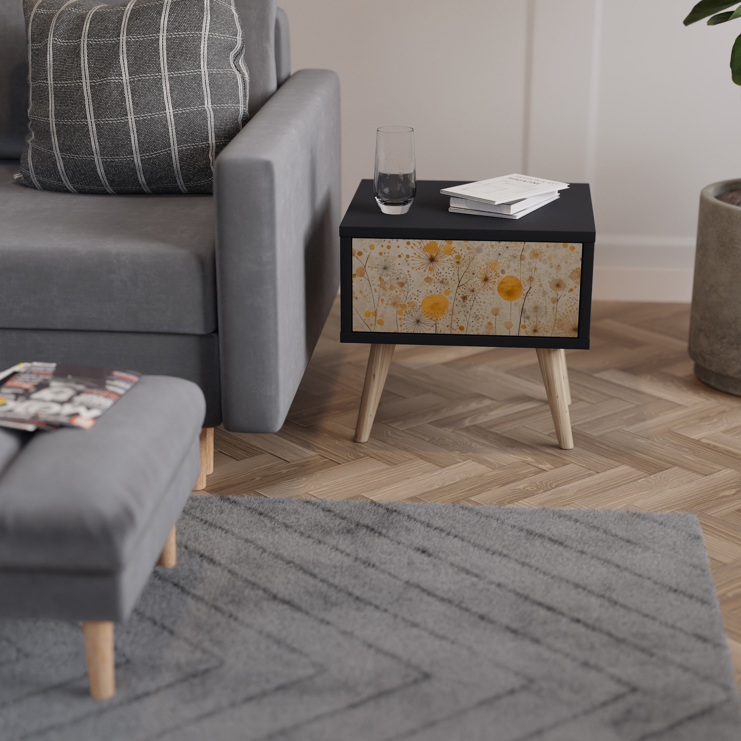 MORNING GLADE Nightstand in Black Finish