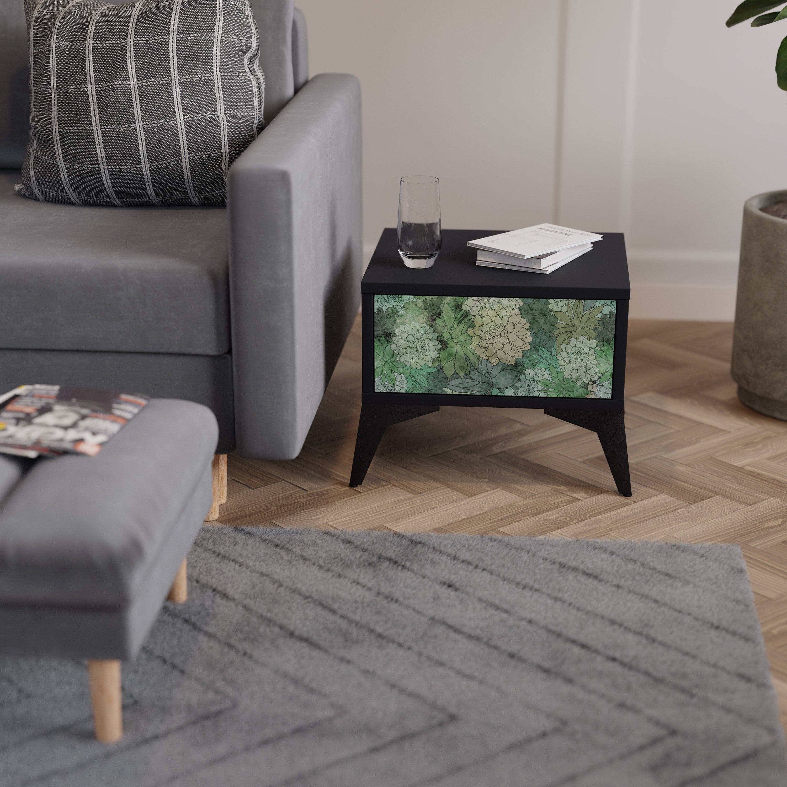 SUCCULENT CLUSTER Nightstand in Black Finish