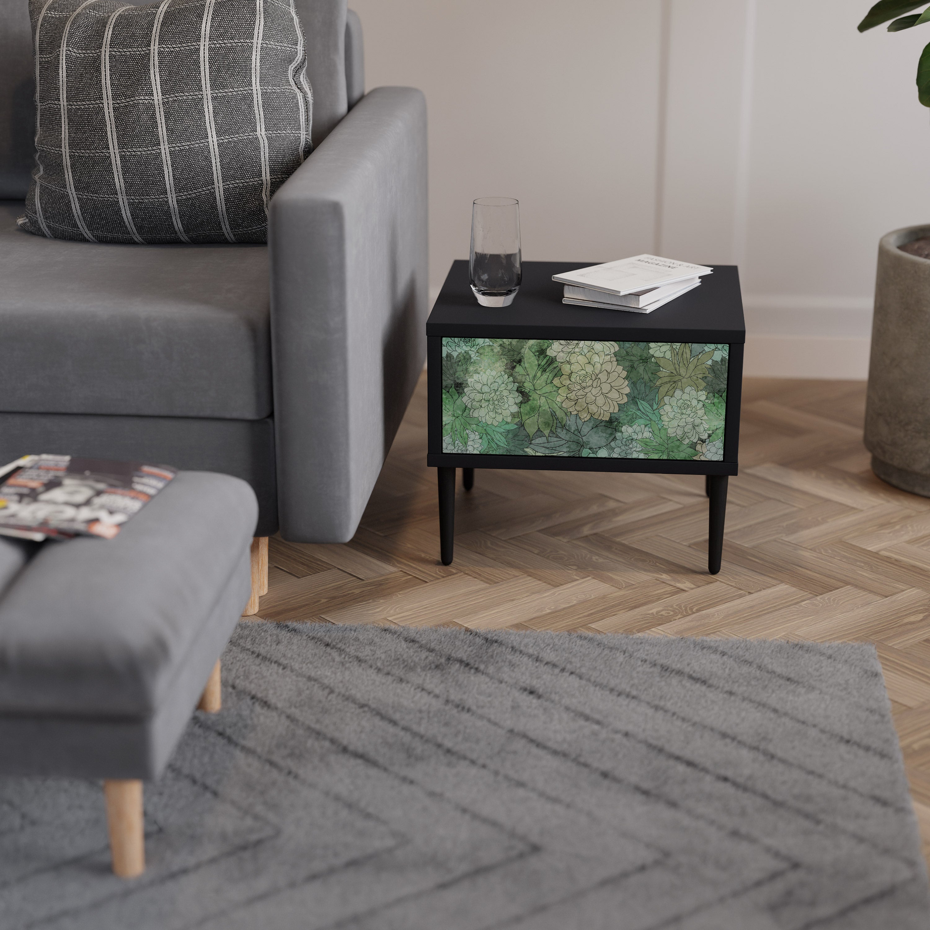 SUCCULENT CLUSTER Nightstand in Black Finish