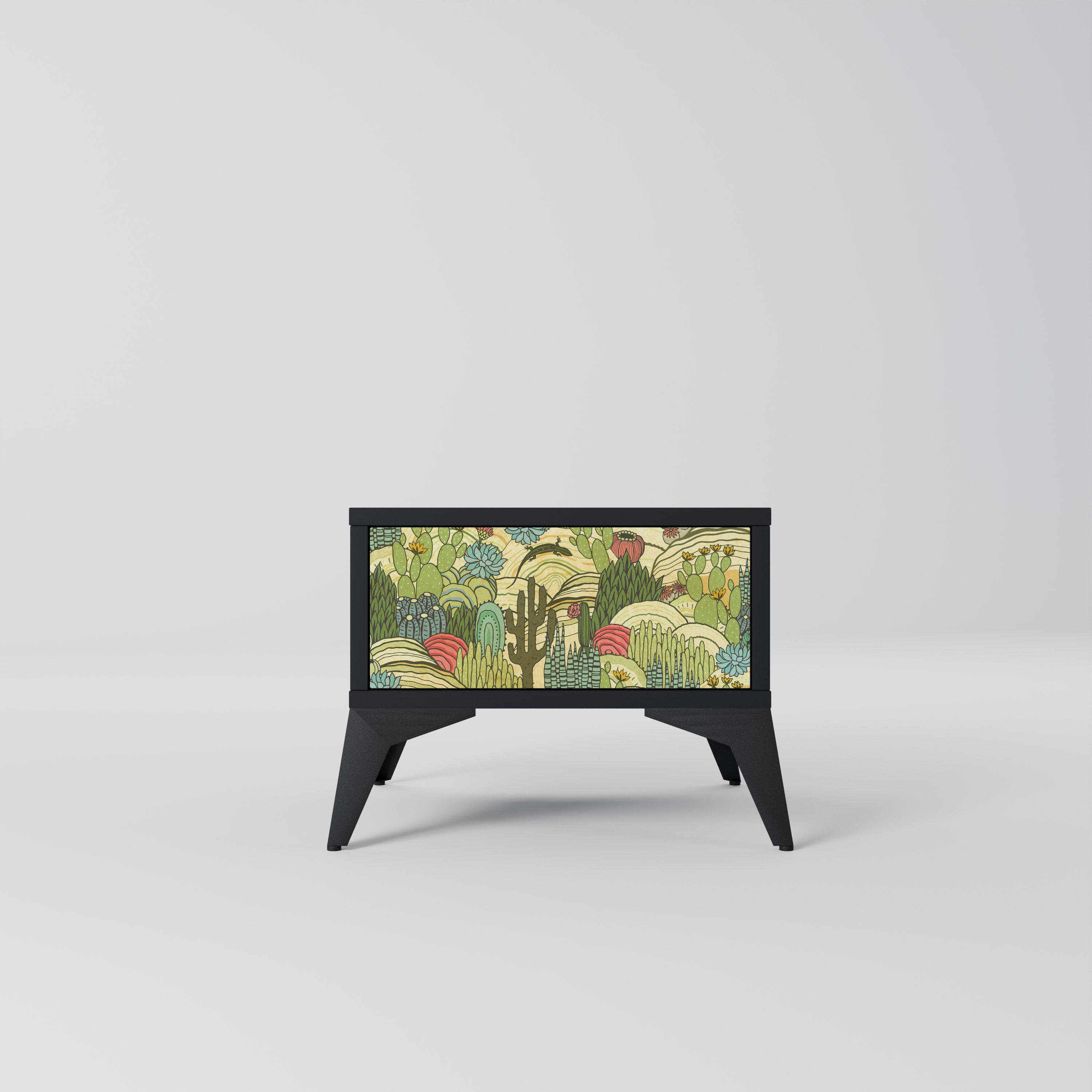 SUCCULENTS KALEIDOSCOPE Nightstand in Black Finish