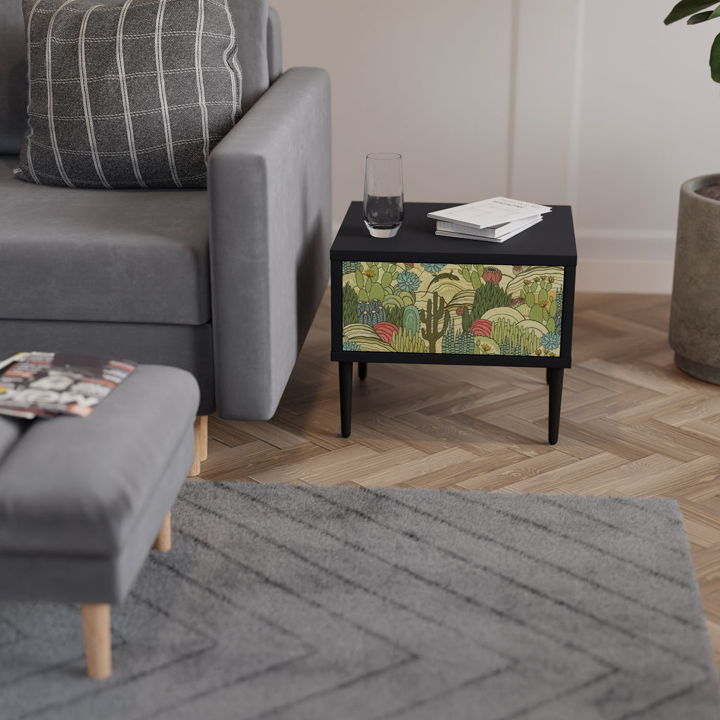 SUCCULENTS KALEIDOSCOPE Nightstand in Black Finish