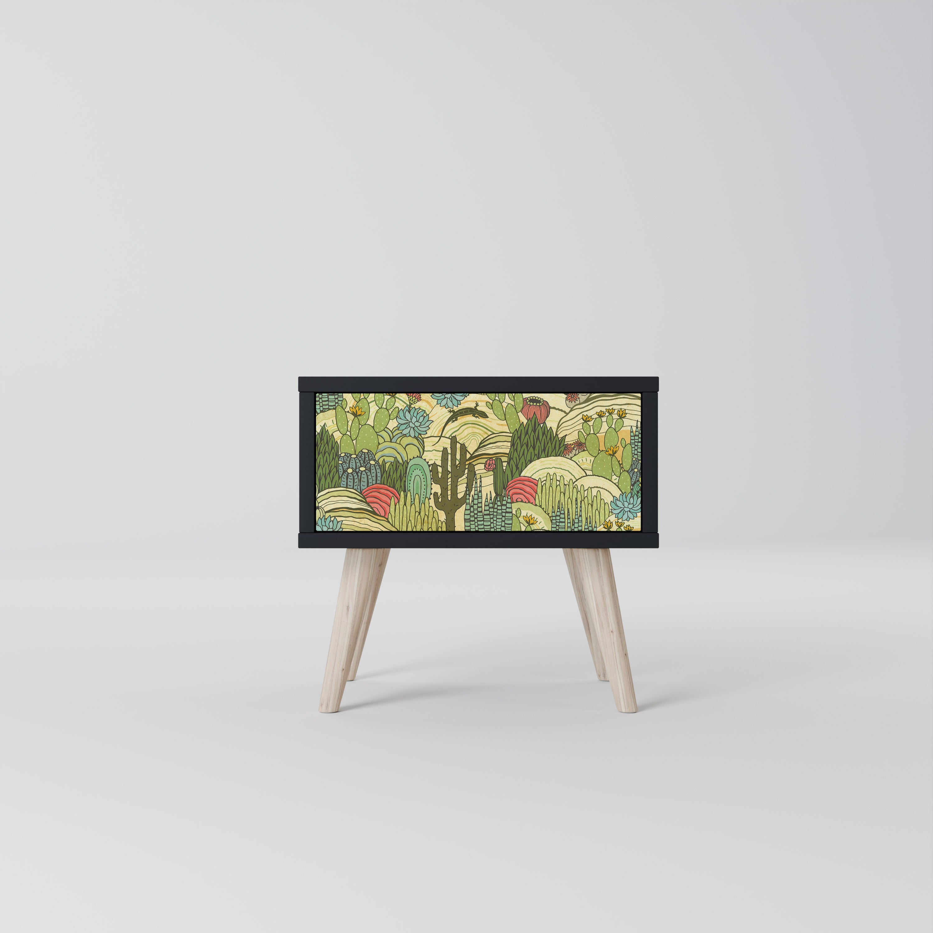 SUCCULENTS KALEIDOSCOPE Nightstand in Black Finish