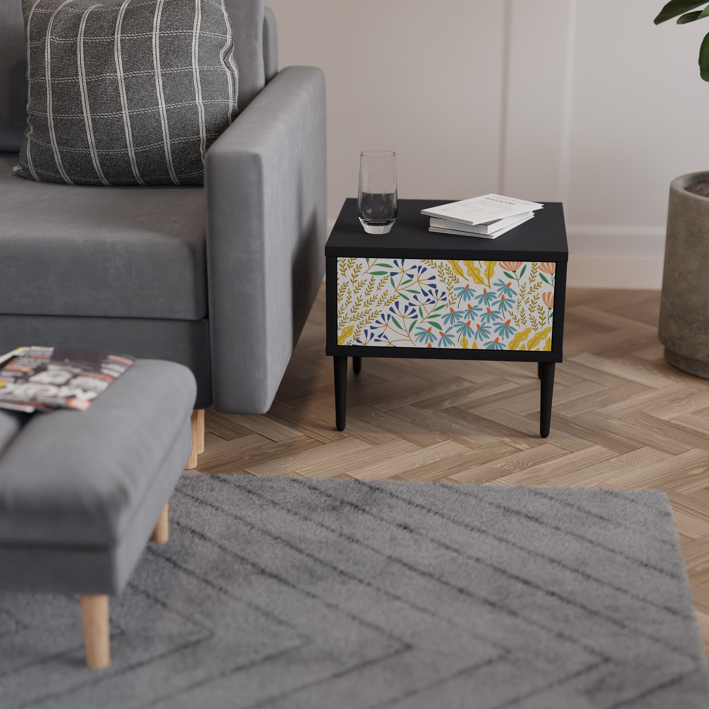HELLO SPRING Nightstand in Black Finish