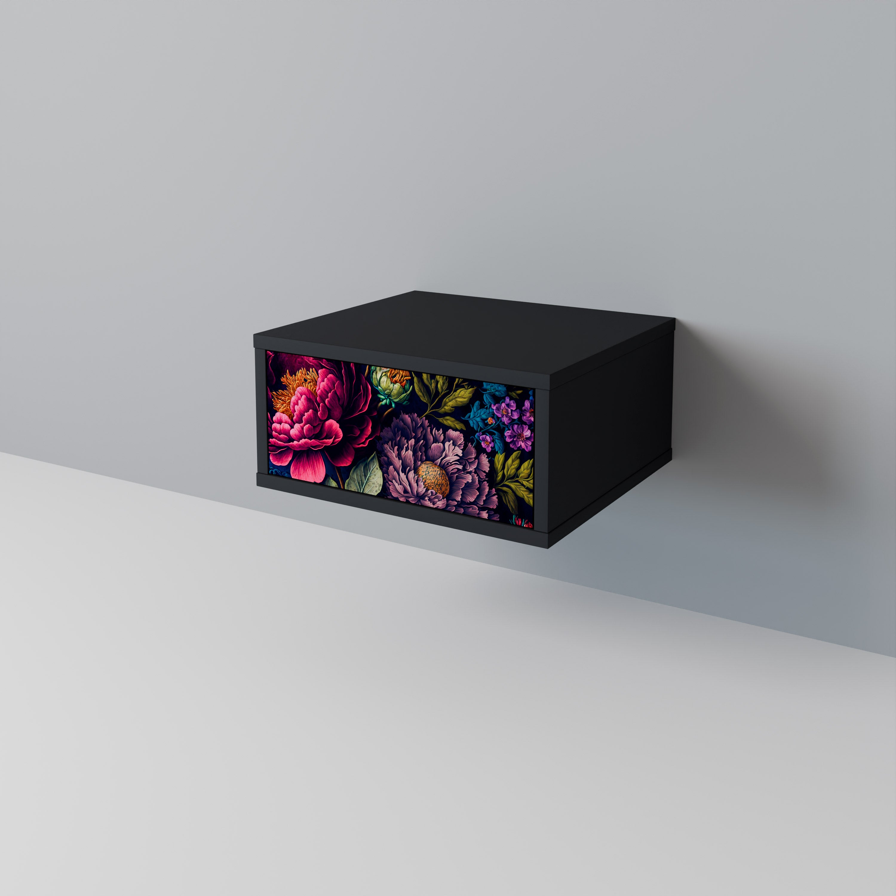 BLOOMING ELEGANCE Nightstand in Black Finish