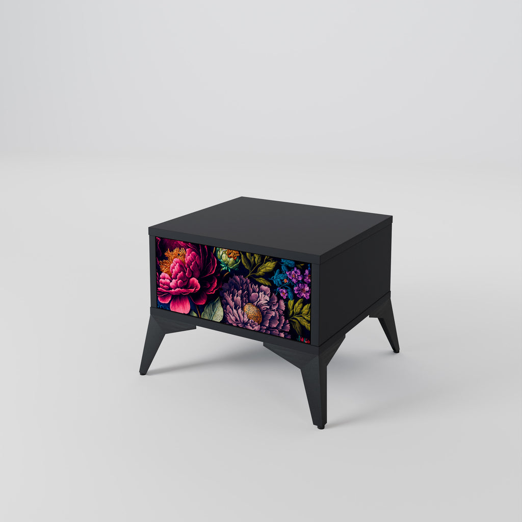 BLOOMING ELEGANCE Nightstand in Black Finish