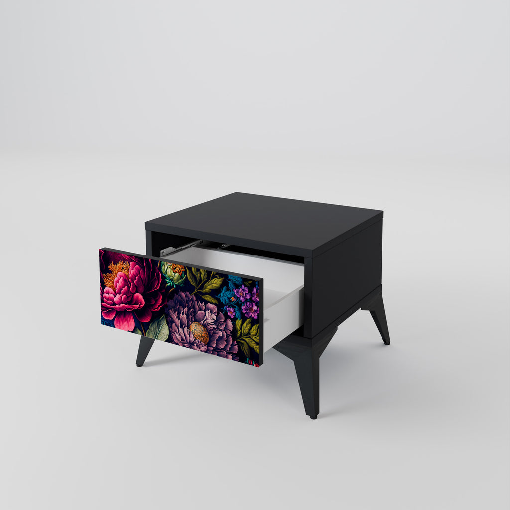 BLOOMING ELEGANCE Nightstand in Black Finish