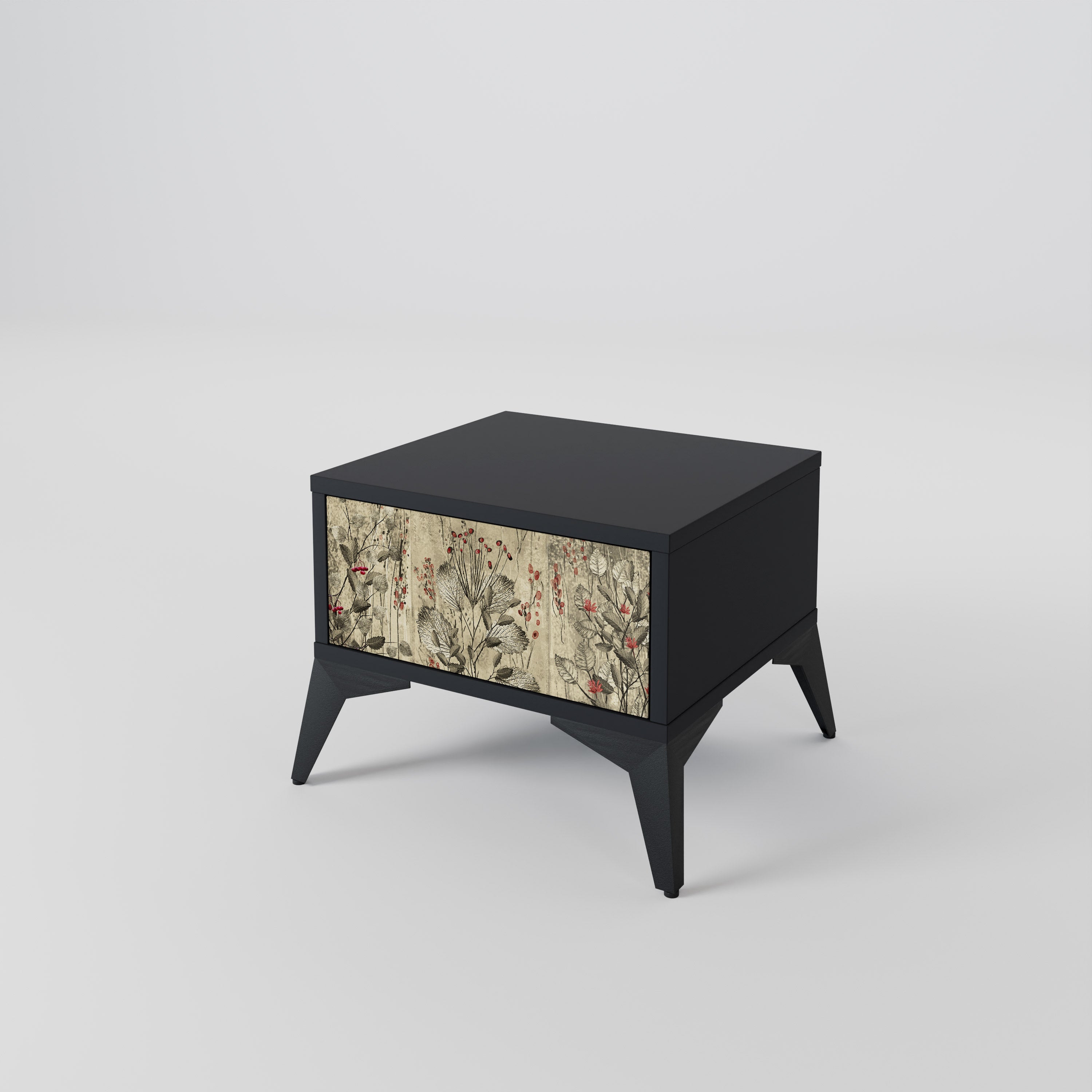 HERBAL GRACE Nightstand in Black Finish
