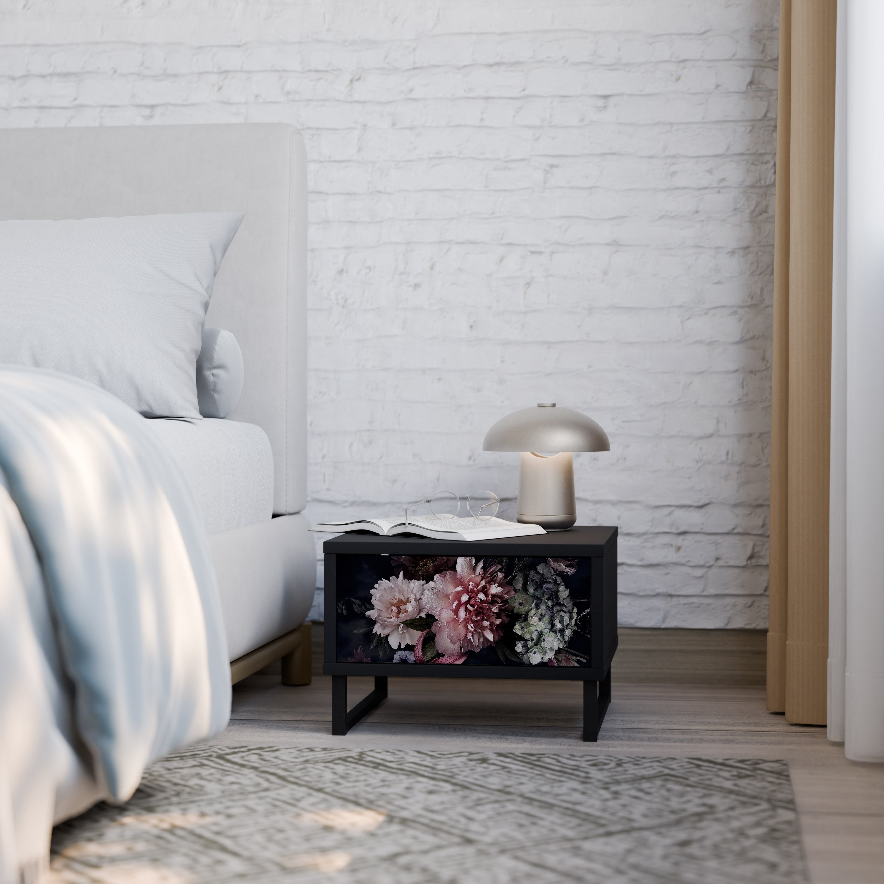 PURE BLOSSOM Nightstand in Black Finish