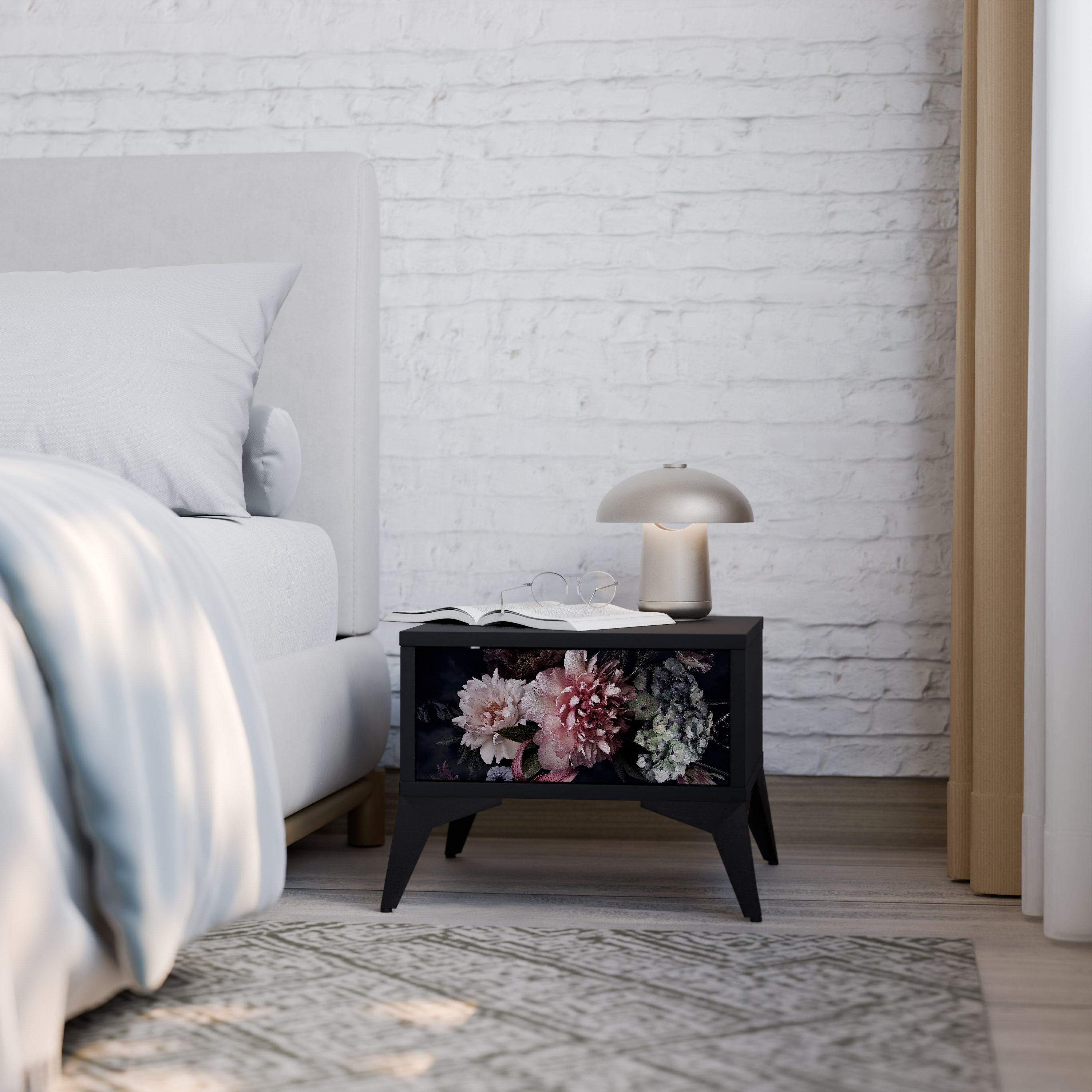 PURE BLOSSOM Nightstand in Black Finish