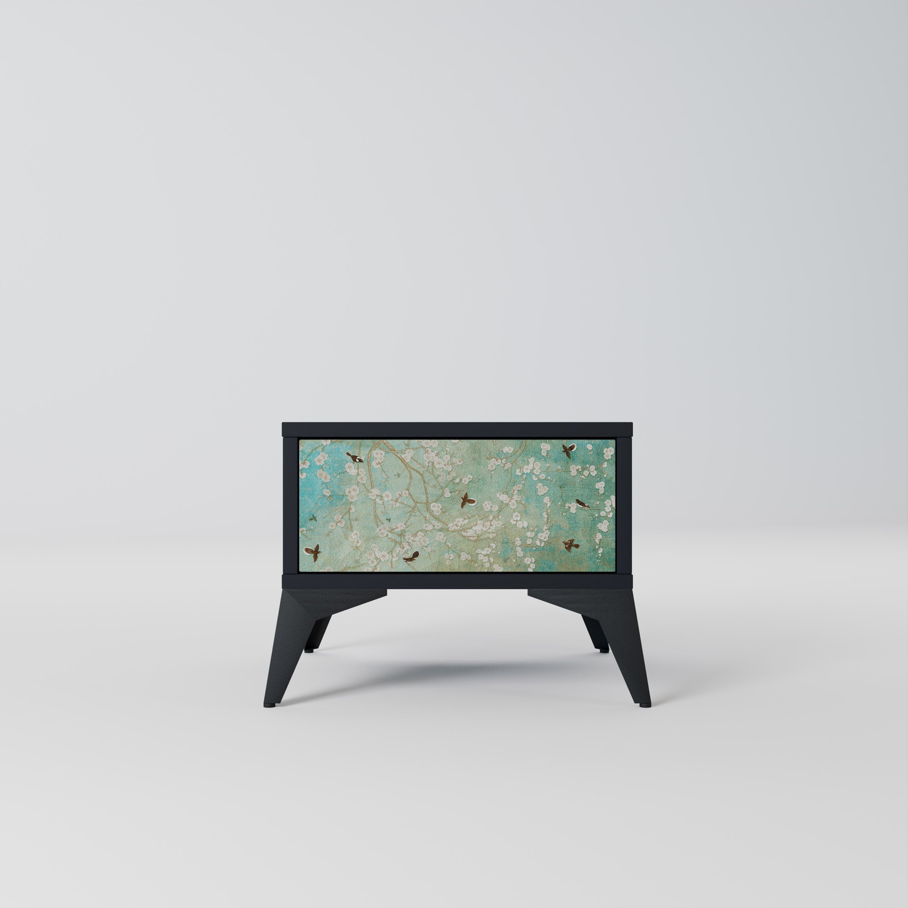 BLOOMING CHARM Nightstand in Black Finish