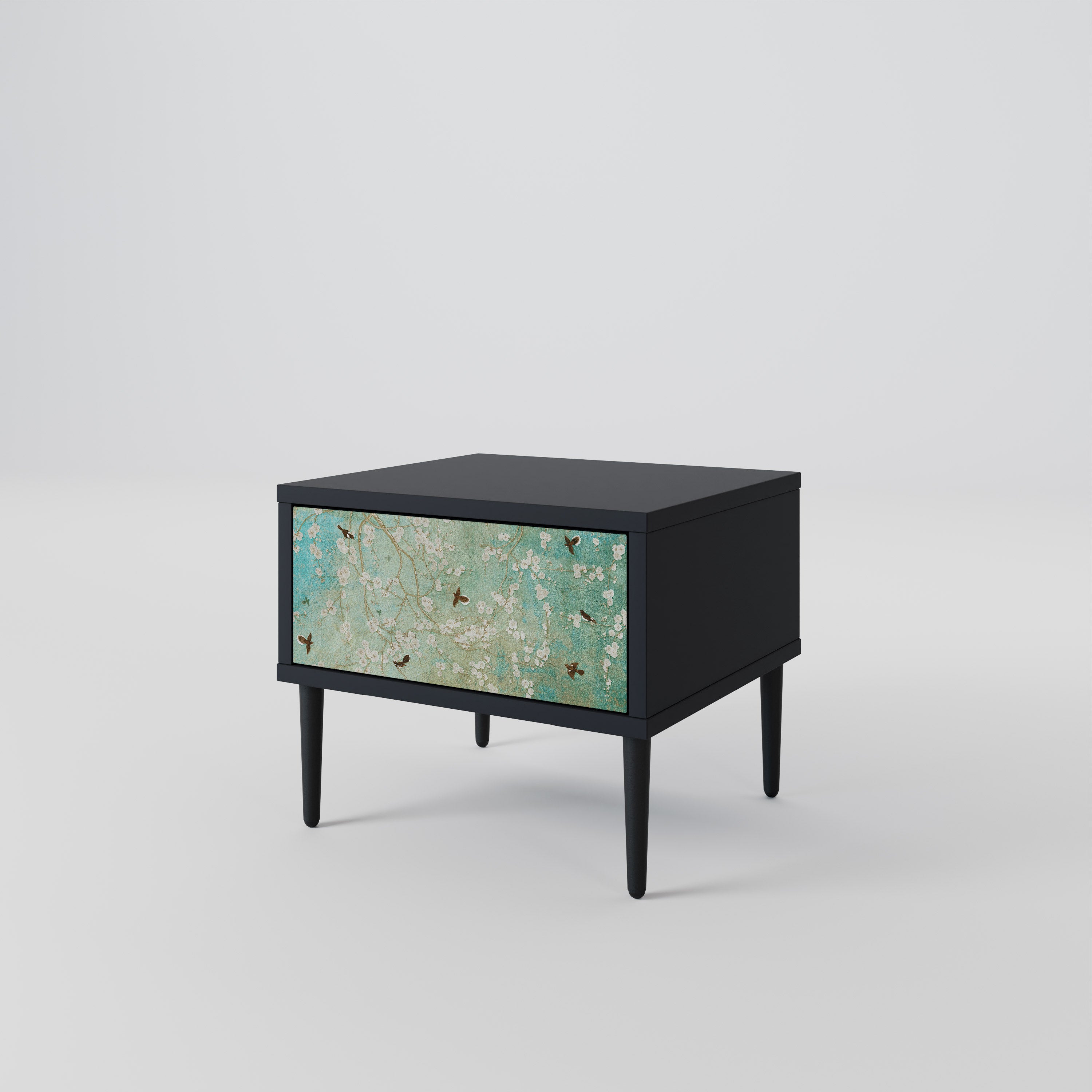 BLOOMING CHARM Nightstand in Black Finish