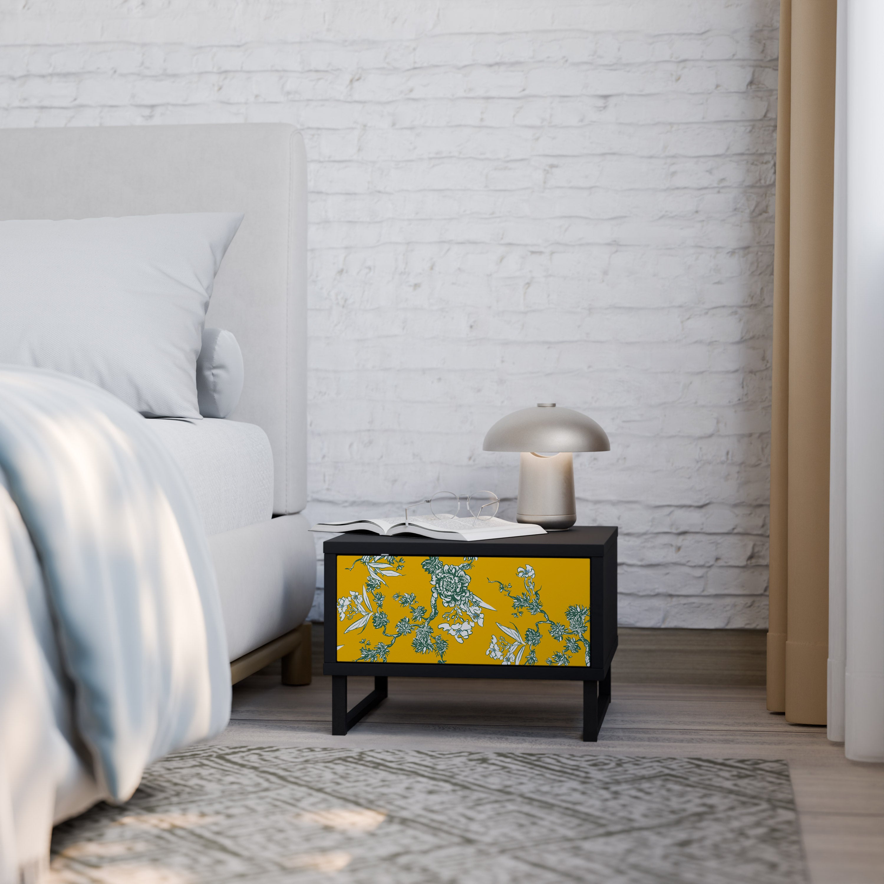 YELLOW CHINOISERIE Nightstand in Black Finish