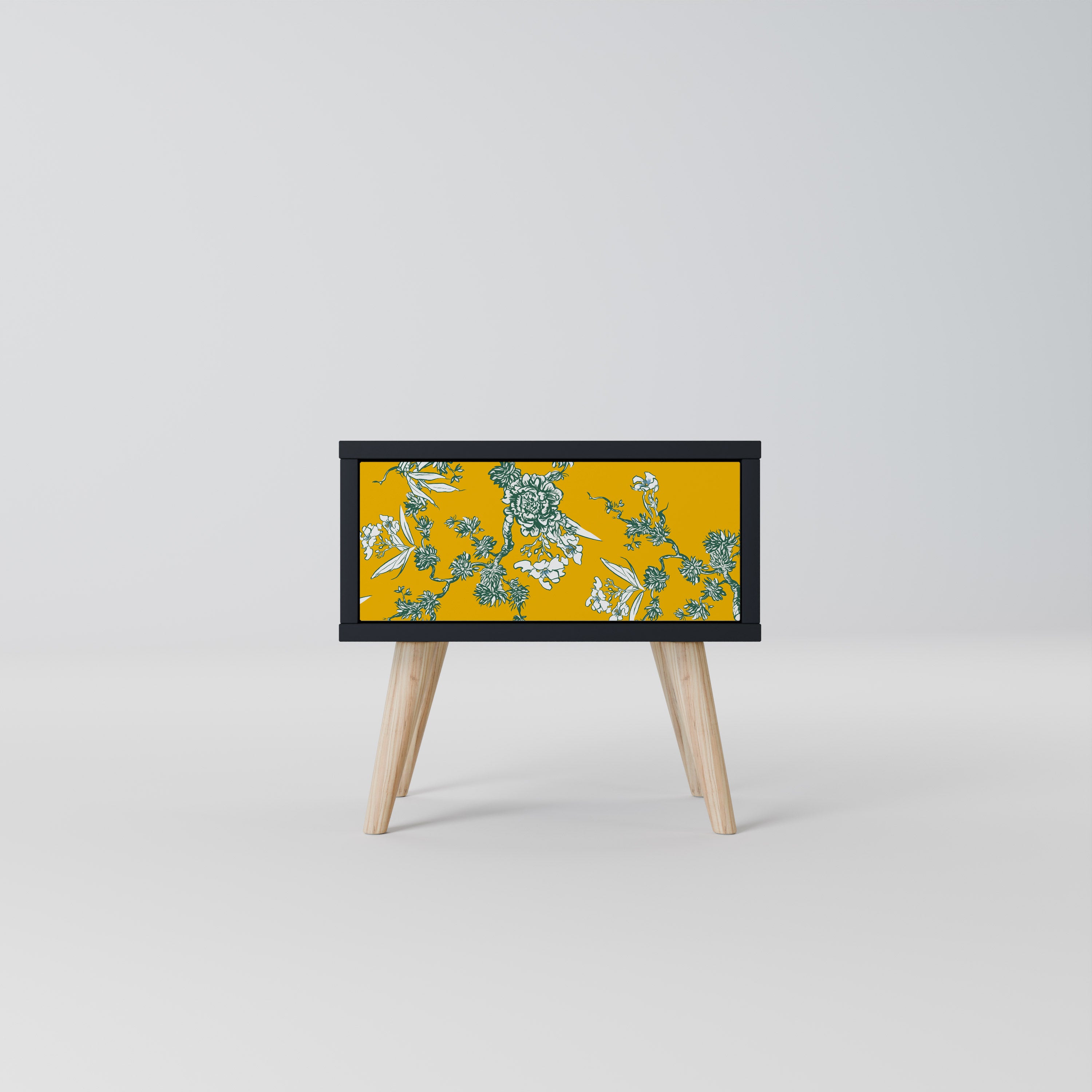 YELLOW CHINOISERIE Nightstand in Black Finish