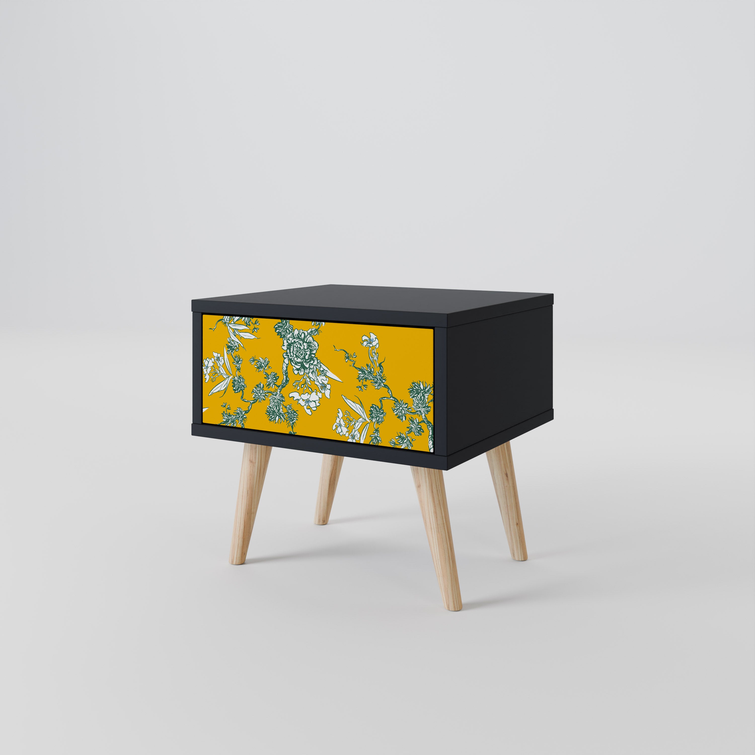 YELLOW CHINOISERIE Nightstand in Black Finish