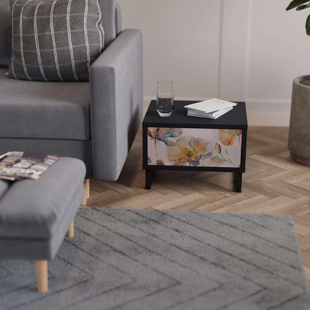 SOFTEN POPPY Nightstand in Black Finish