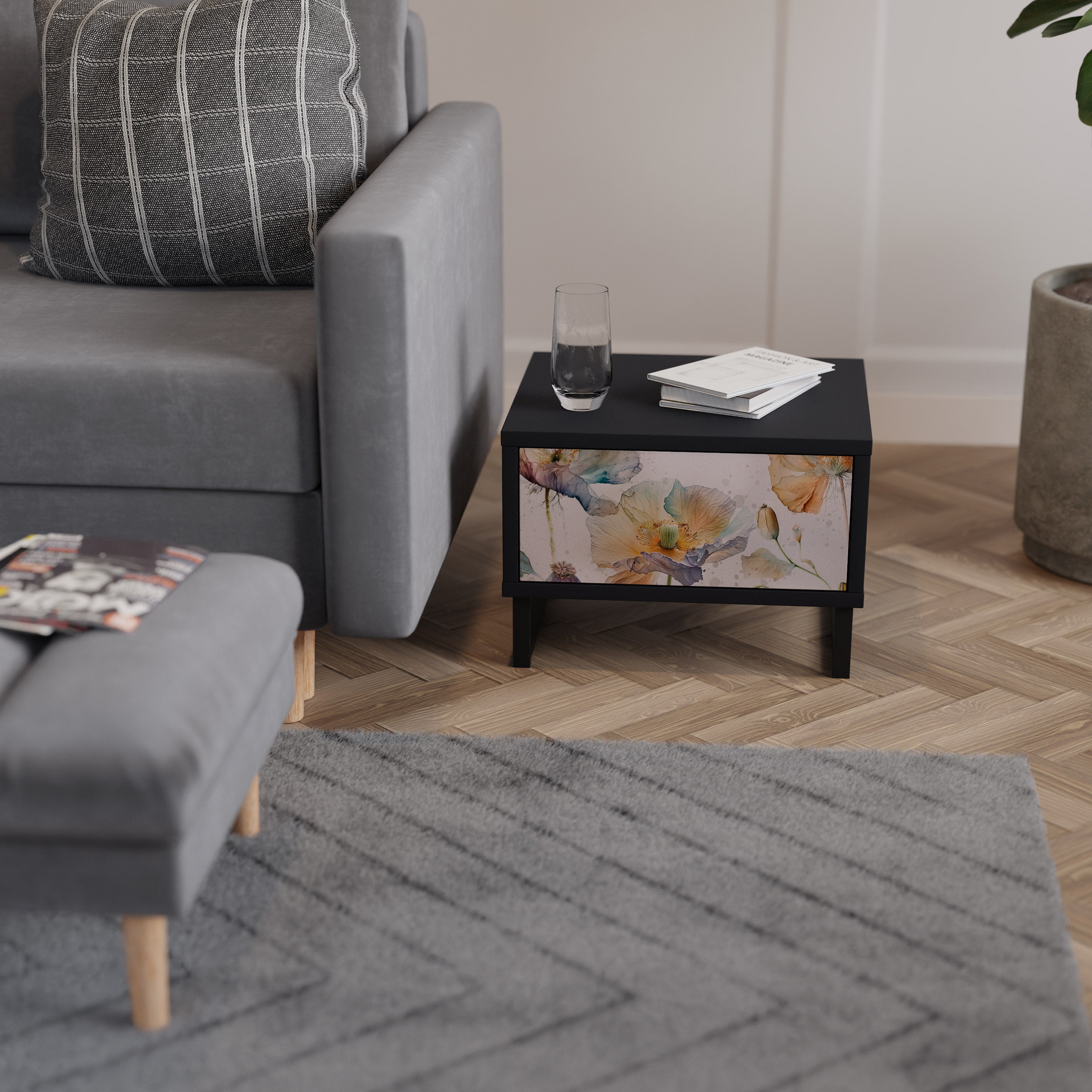 SOFTEN POPPY Nightstand in Black Finish