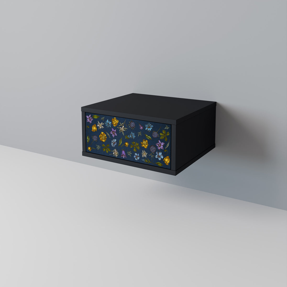 FLOWERS ON NAVY BLUE Mesita de Noche