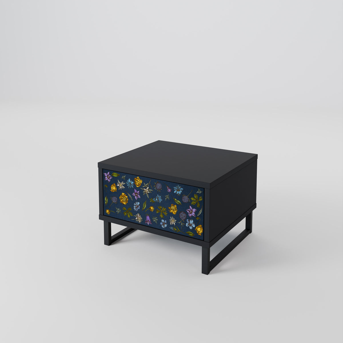 FLOWERS ON NAVY BLUE Mesita de Noche